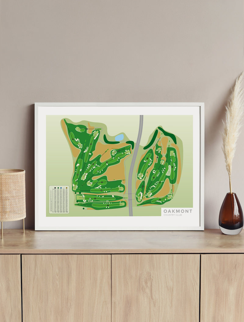 A framed golf course map print of Bulle Rock Golf Course, featuring a stylized green layout with a small course legend in the lower right, mounted on a dark green wall.