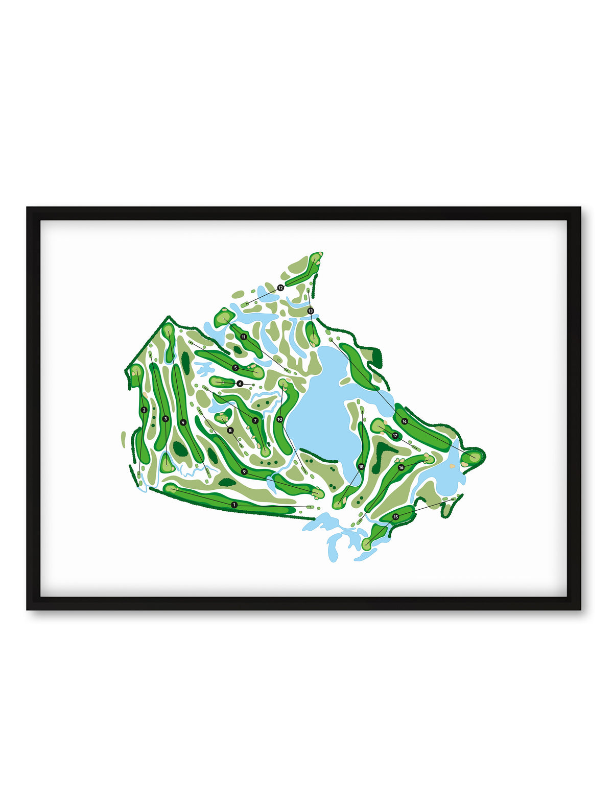 Black framed minimalist fine art map of Canada Golf, concept artwork 