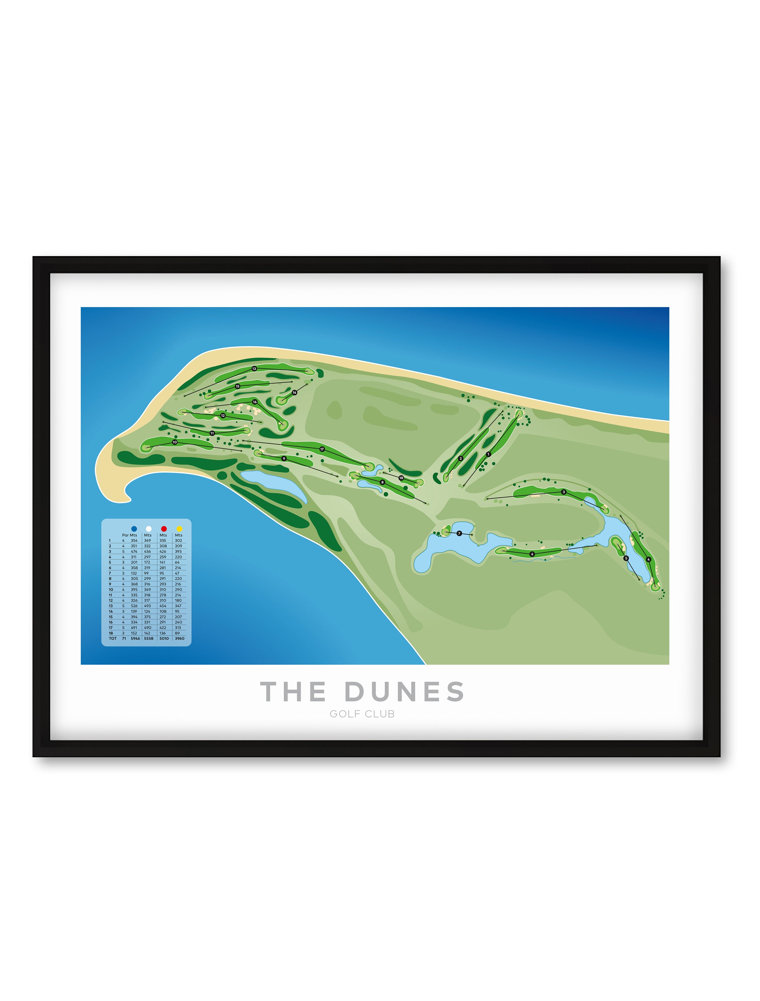 Black Minimalist fine art map of The Dunes Golf Course, Matarangi, Coromandel, New Zealand