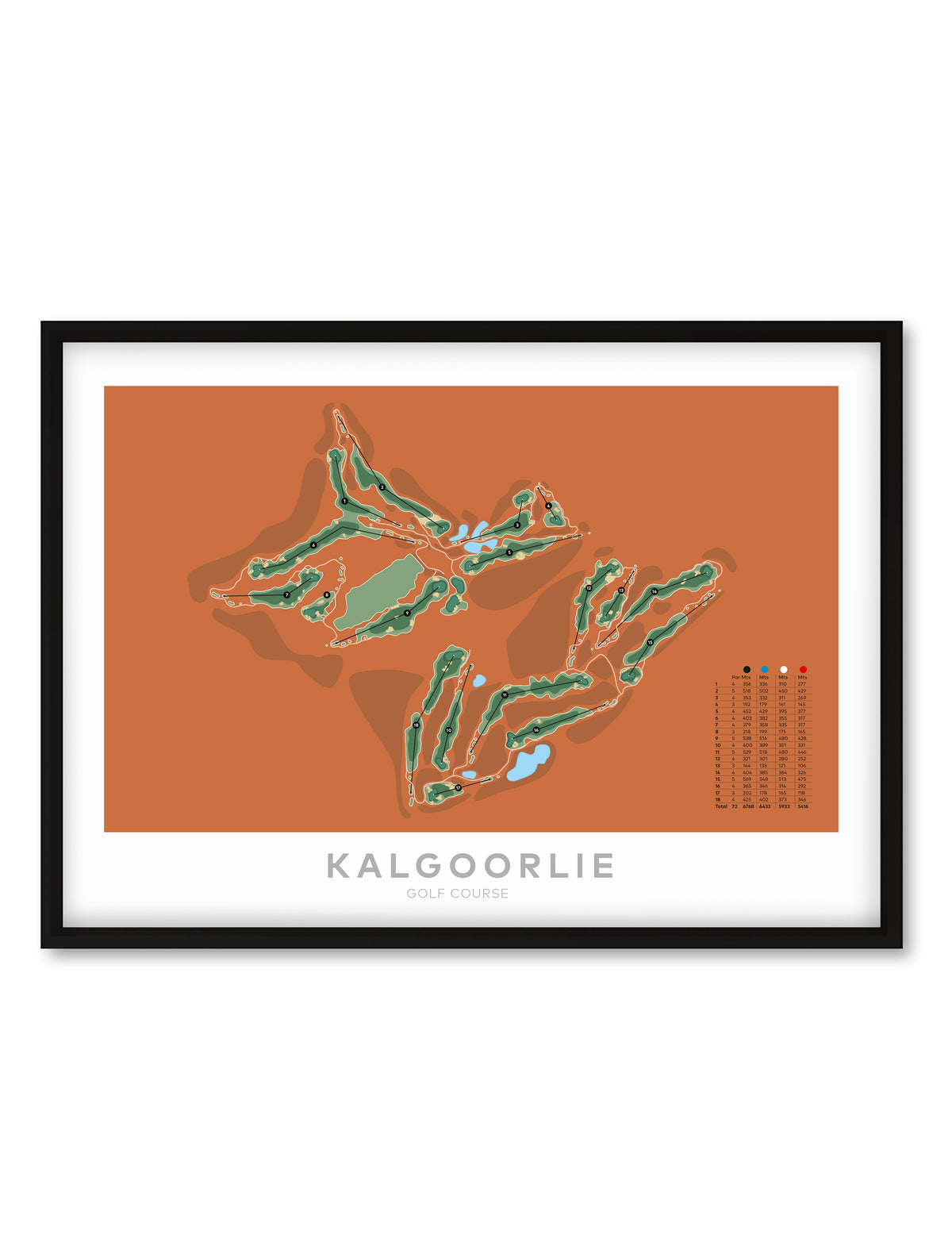 Black framed minimalist fine art map of Kalgoorlie Golf Course, Western Australia-australia-golf-art