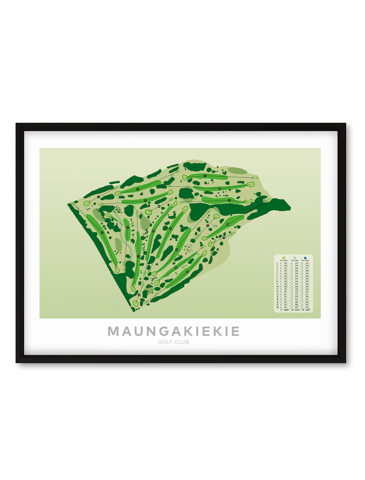 Black framed artwork Maungakiekie Golf Club Map Print Auckland New Zealand Golf Art