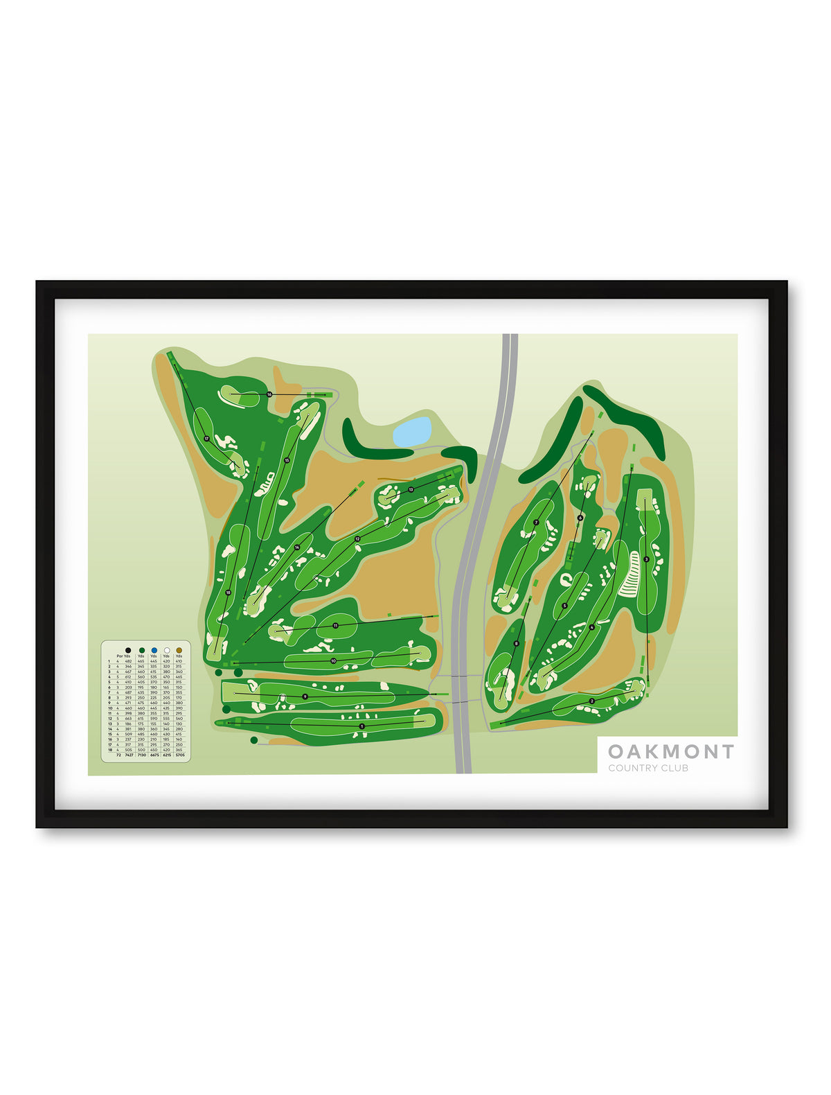 Oakmont-Golf-course-Framed-print-artwork- Black frame product shot