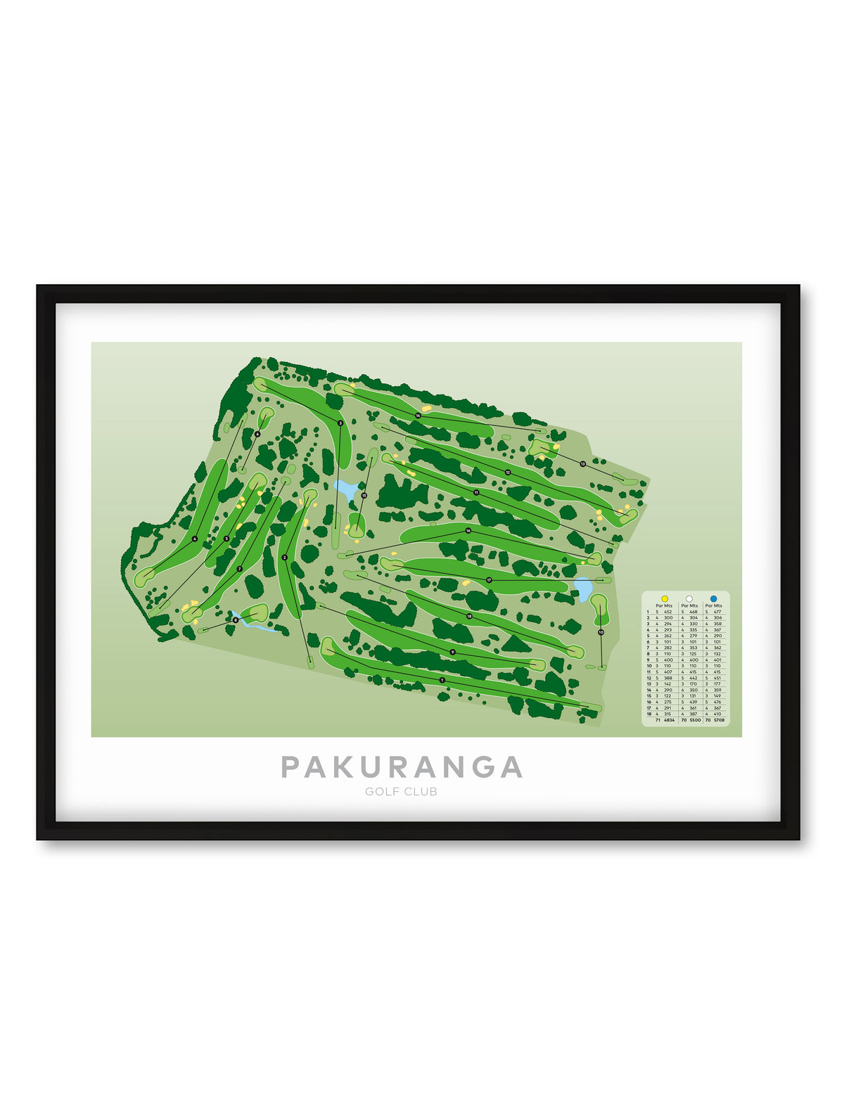 Black Framed Minimalist fine art map of Pakuranga Golf Course, East Auckland, New Zealand