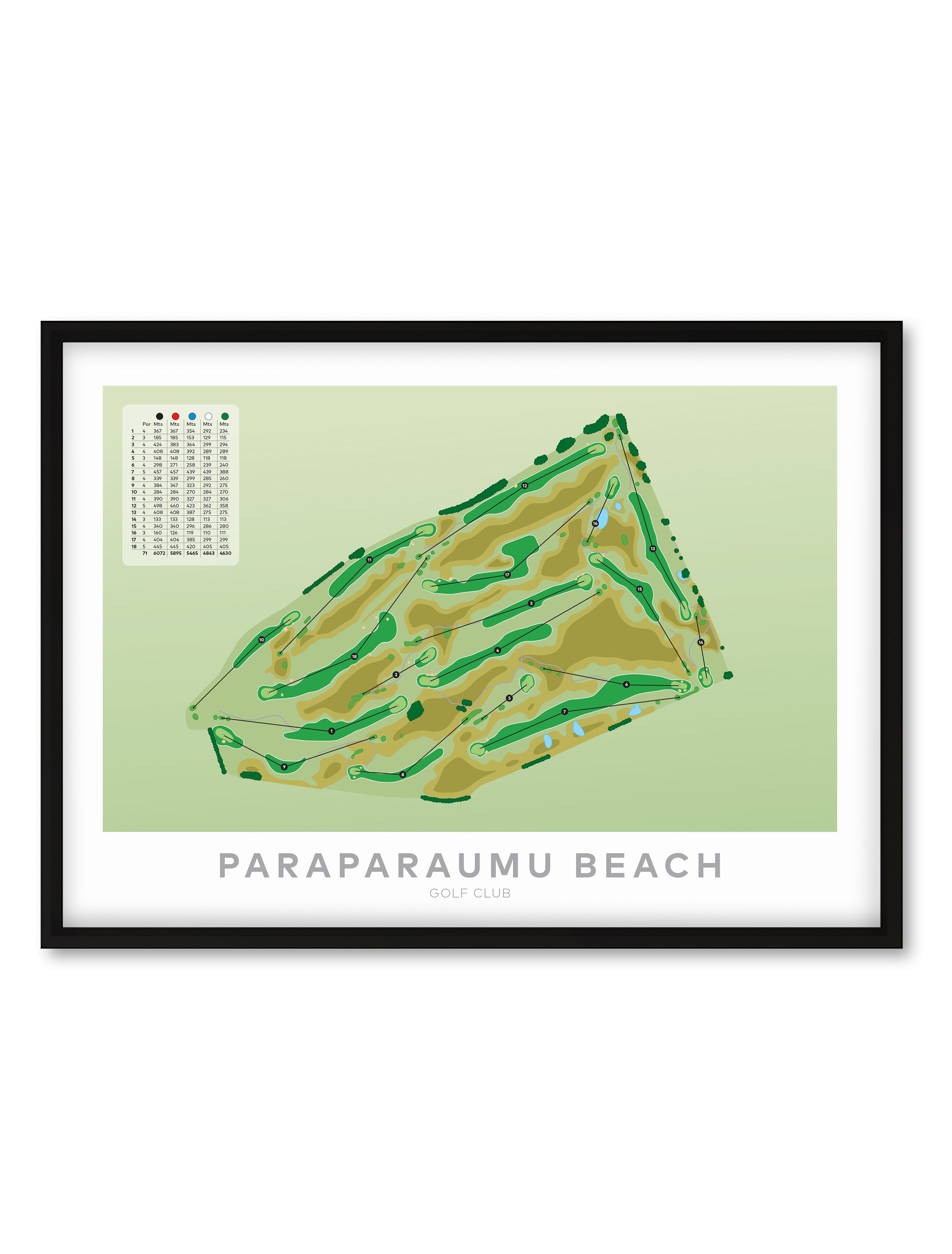 Black Framed artwork of Paraparaumu Golf Course artwork, Wellington Region, New Zealand