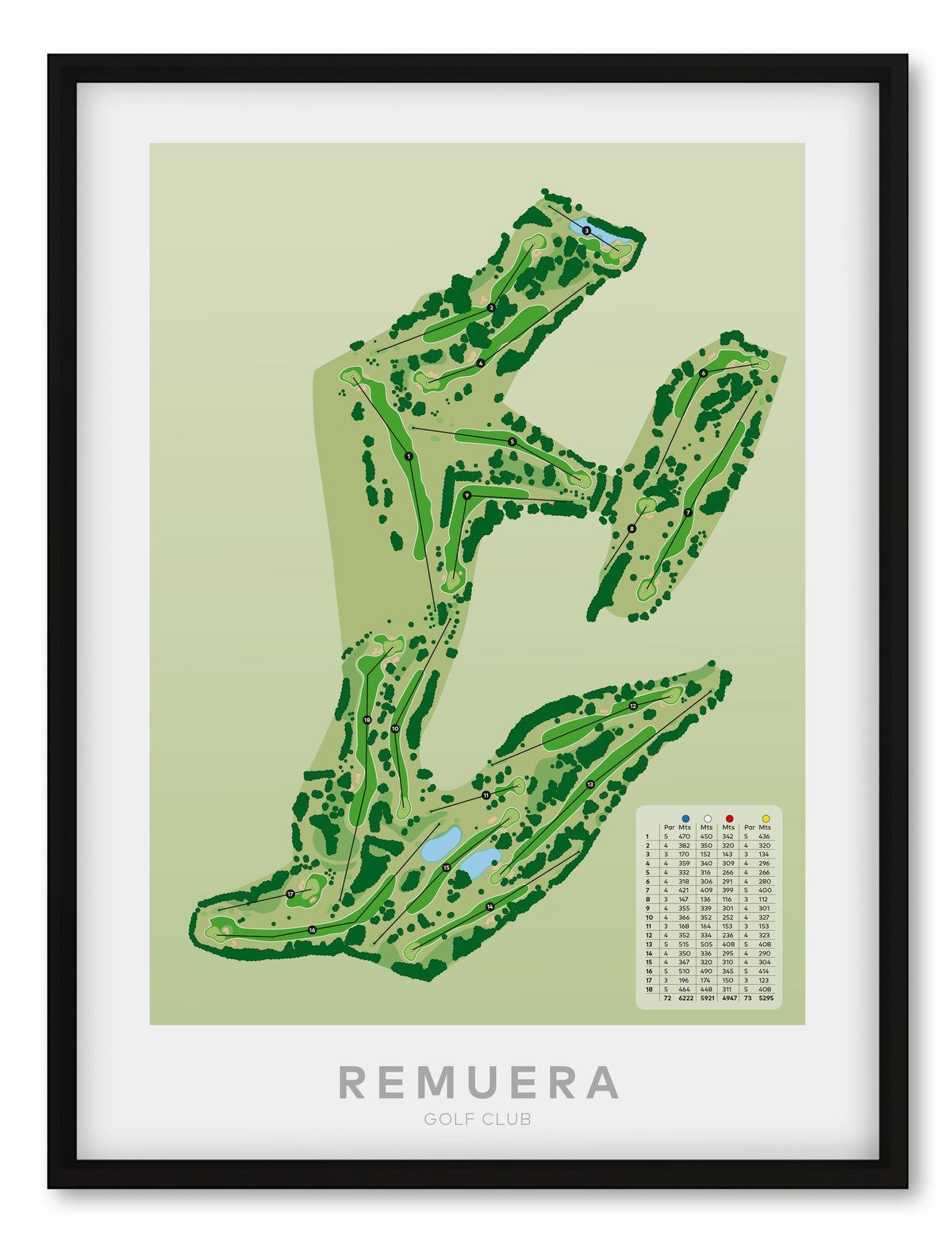 Black framed Minimalist fine art map of Remuera Golf Course, Auckland, New Zealand