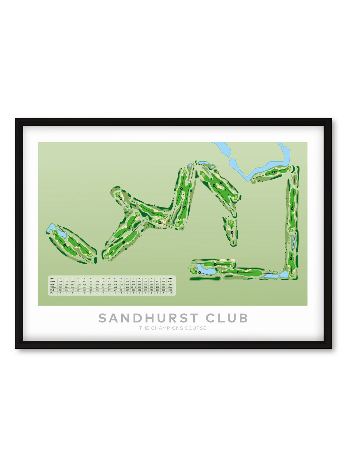 Black Framed Minimalist fine art map of Sandhurst Champs Golf Course, Melbourne, Victoria, Australia-australia-golf-art