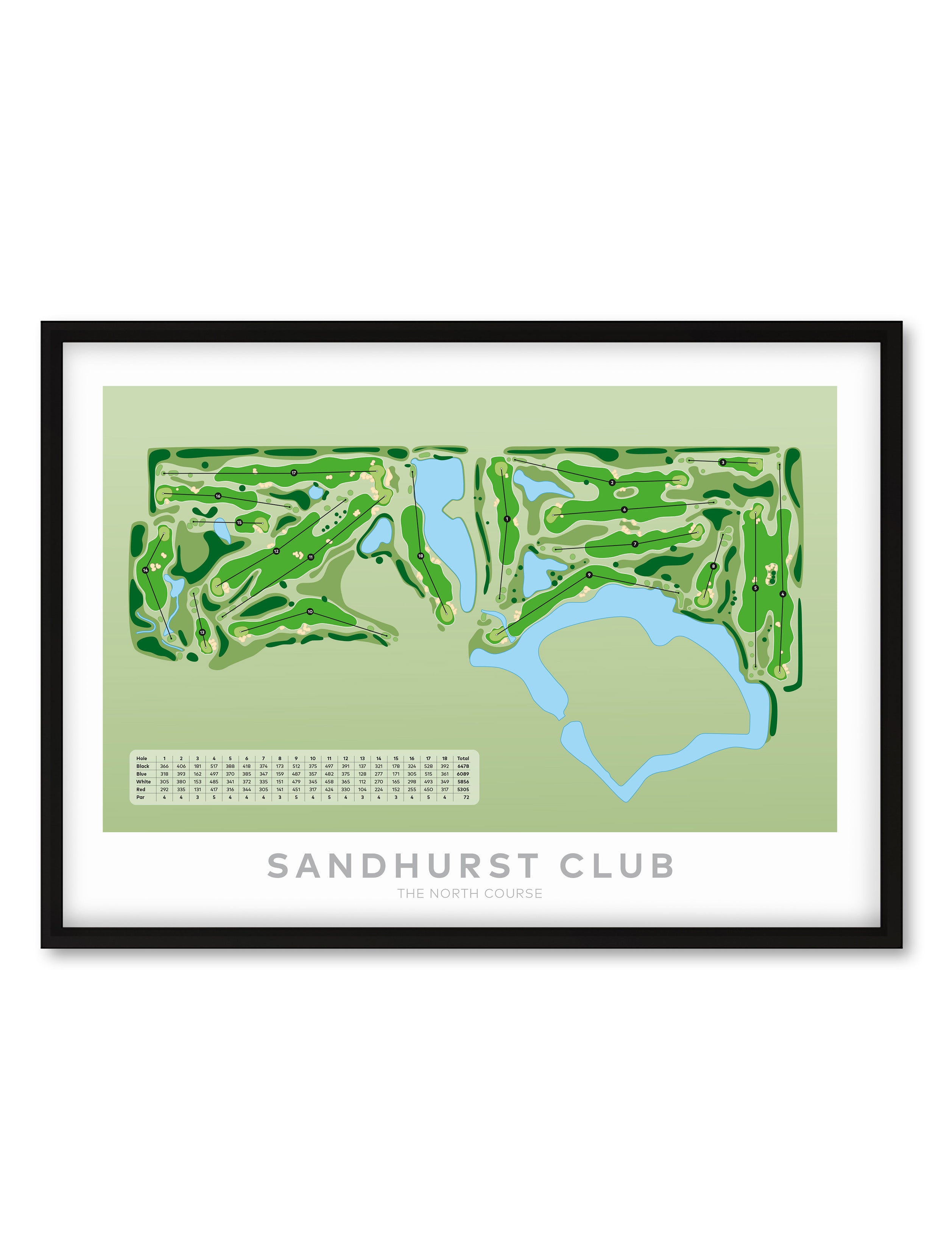 Black Framed Minimalist fine art map of Sandhurst North Golf Course, Melbourne, Victoria, -australia-golf-art