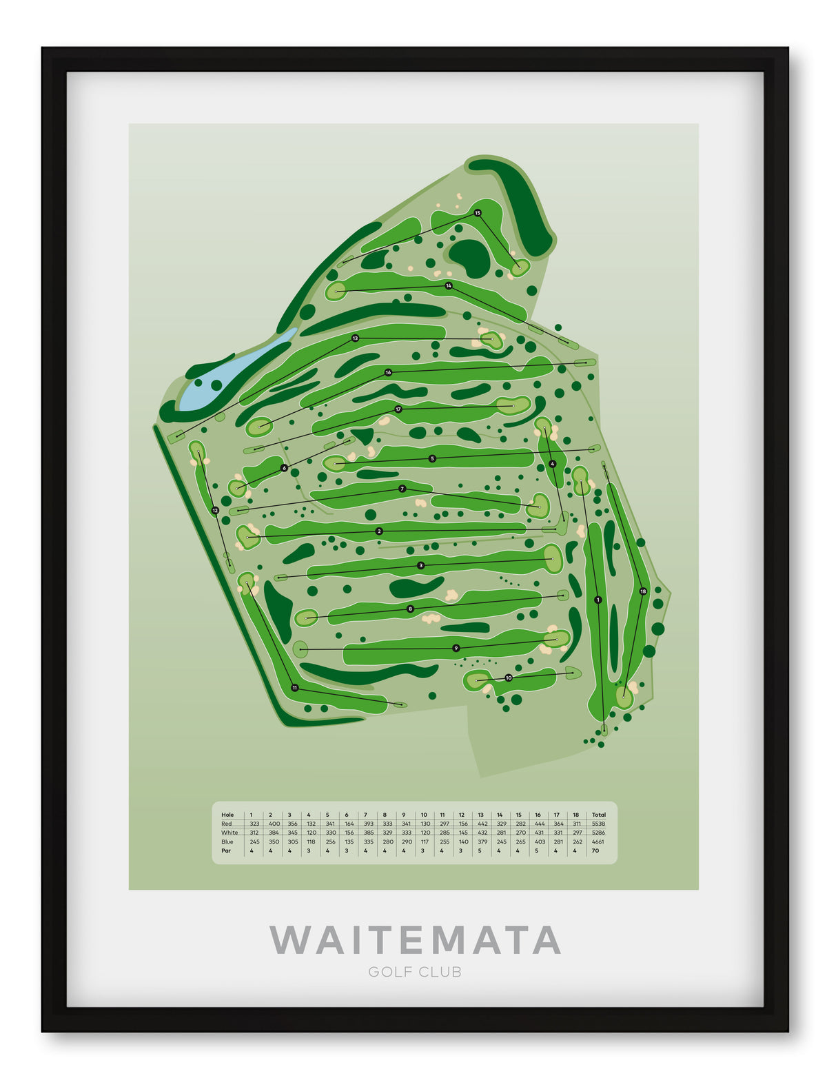 Black framed Minimalist fine art map of Waitemata Golf Course, North Shore, Devonport, Auckland, New Zealand