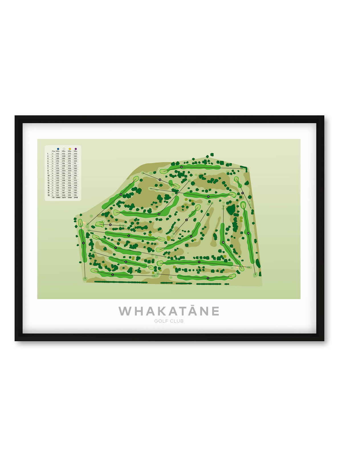 Black Minimalist fine art map of Whakatane Golf Course, Bay of Plenty, BOP, New Zealand