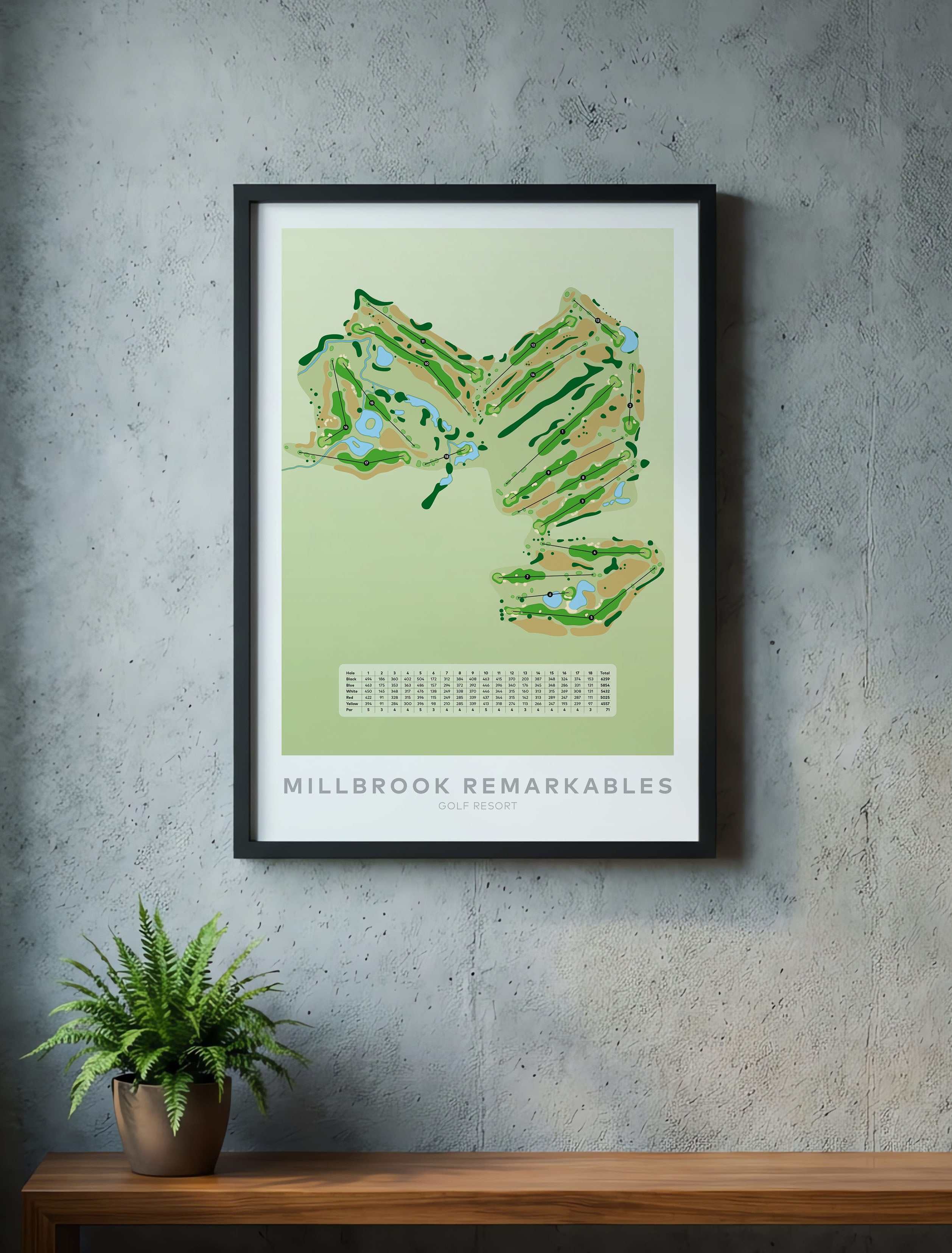 Black framed minimalist fine art map of Millbrook - Remarkables Golf Course, Otago, Queenstown Lakes Region, New Zealand