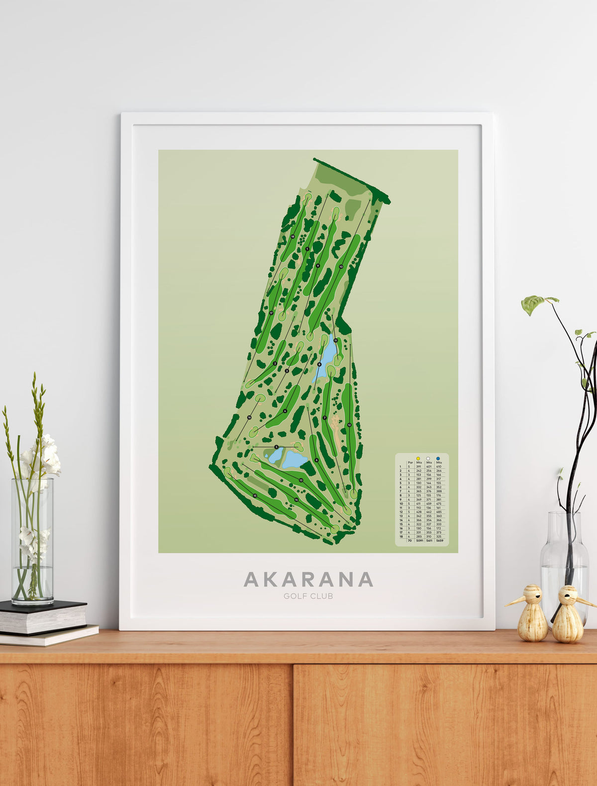 Black framed minimalist fine art map of Akarana Golf Course, Auckland, New Zealand