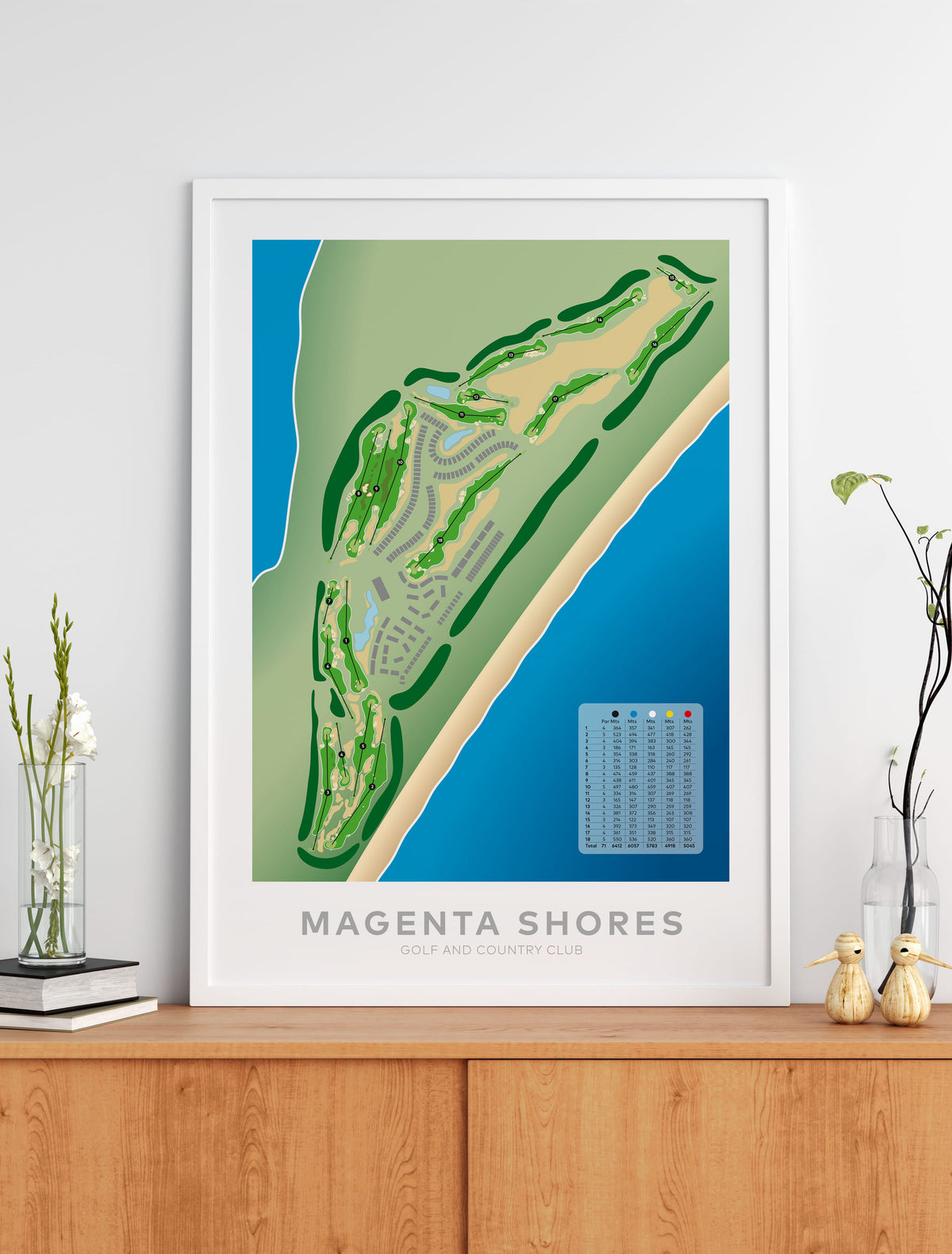 Black framed minimalist fine art map of Magenta Shores Golf Course, Central Coast, NSW, New South Wales, Australia-australia-golf-art