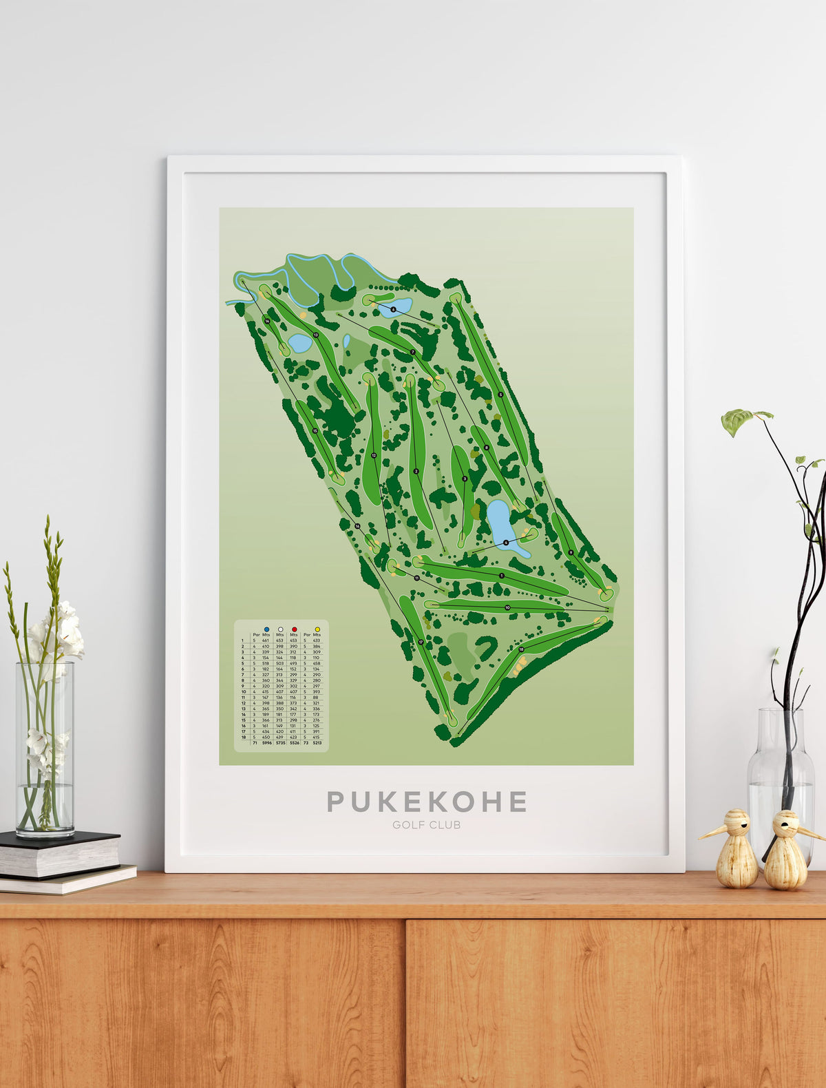 Black framed Minimalist fine art map of Pukekohe Golf Course, South Auckland, New Zealand