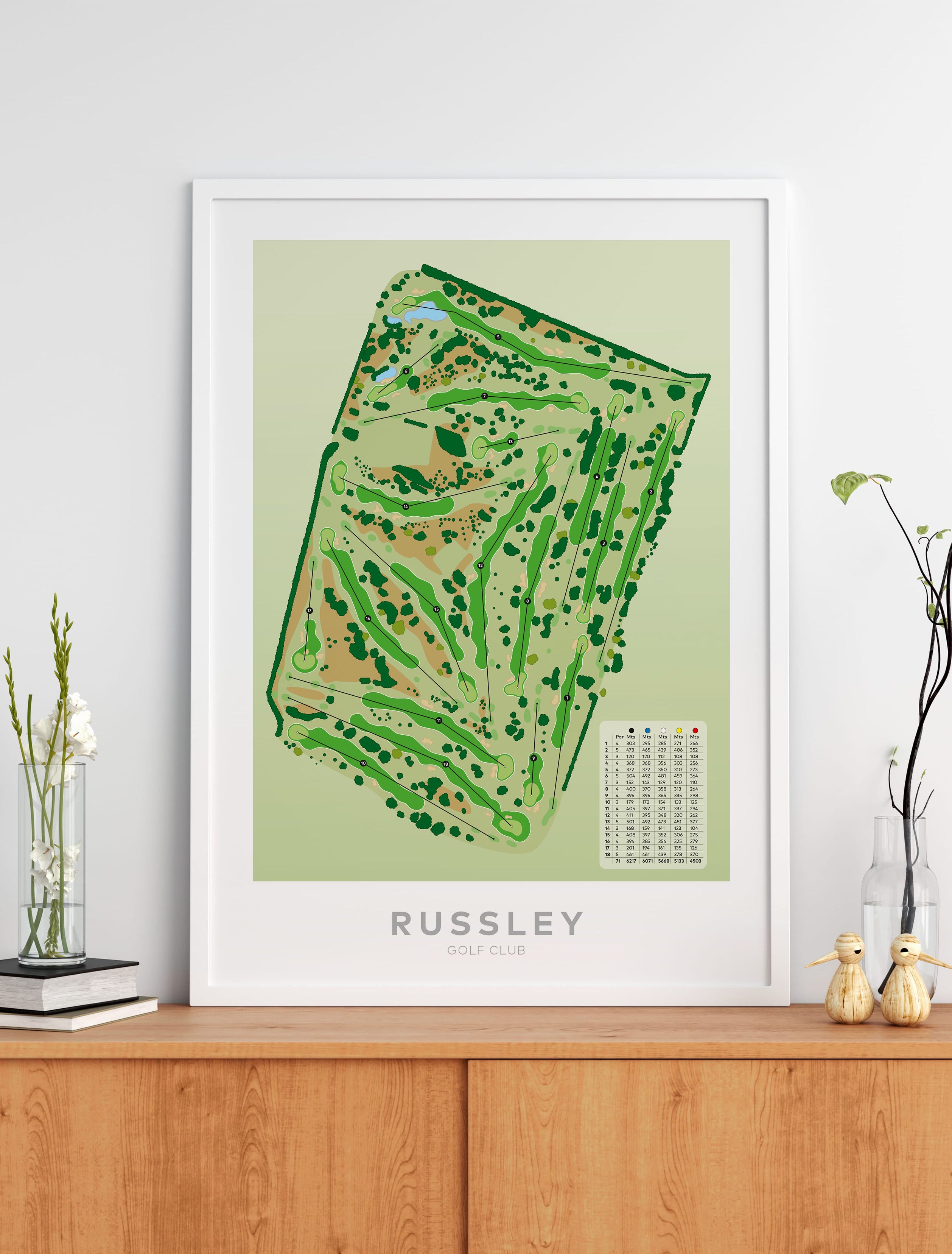 Black framed Minimalist fine art map of Russley Golf Course, Christchurch, Canterbury, New Zealand