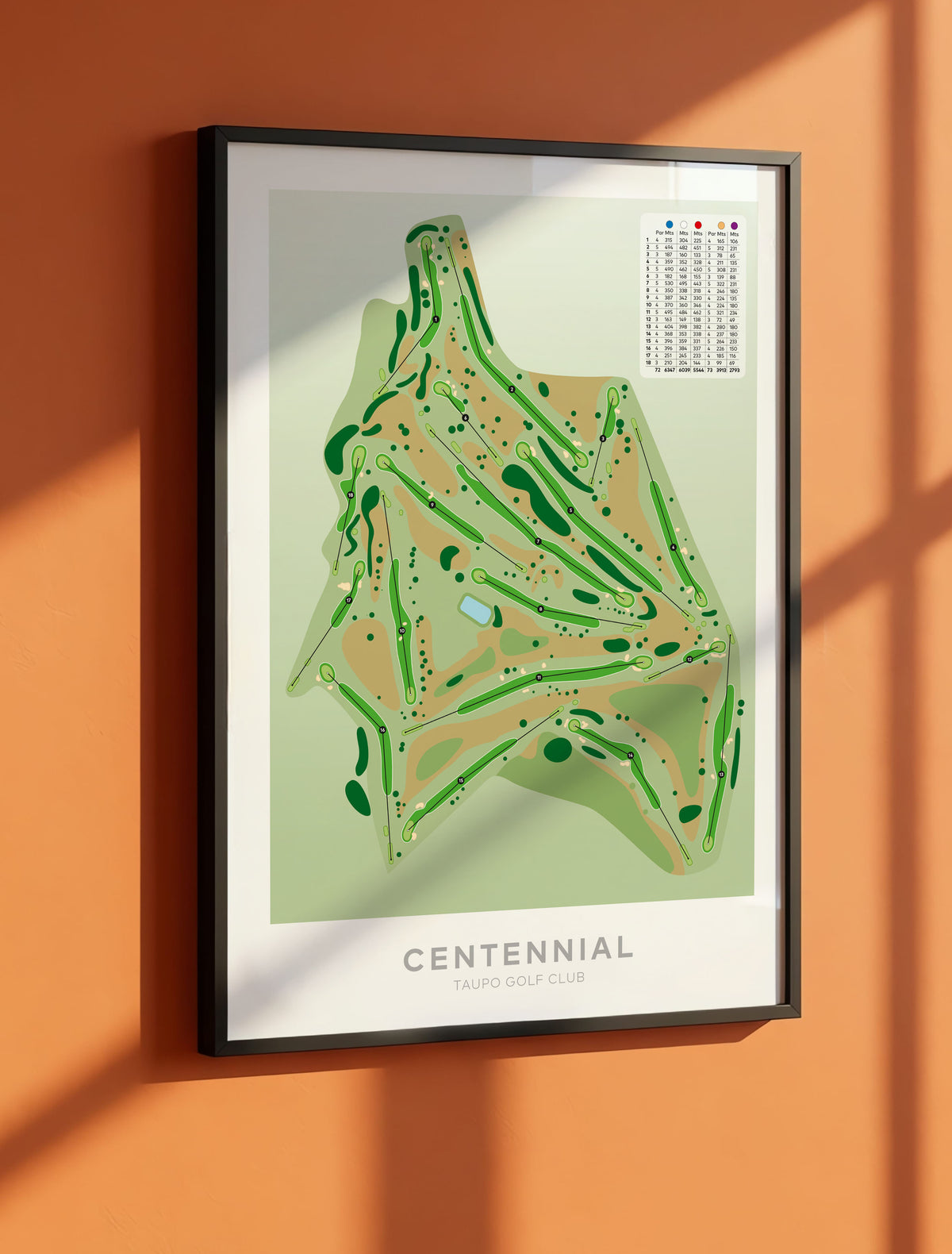 Black framed Minimalist fine art map of Taupo - Centennial Golf Course, Waikato, New Zealand