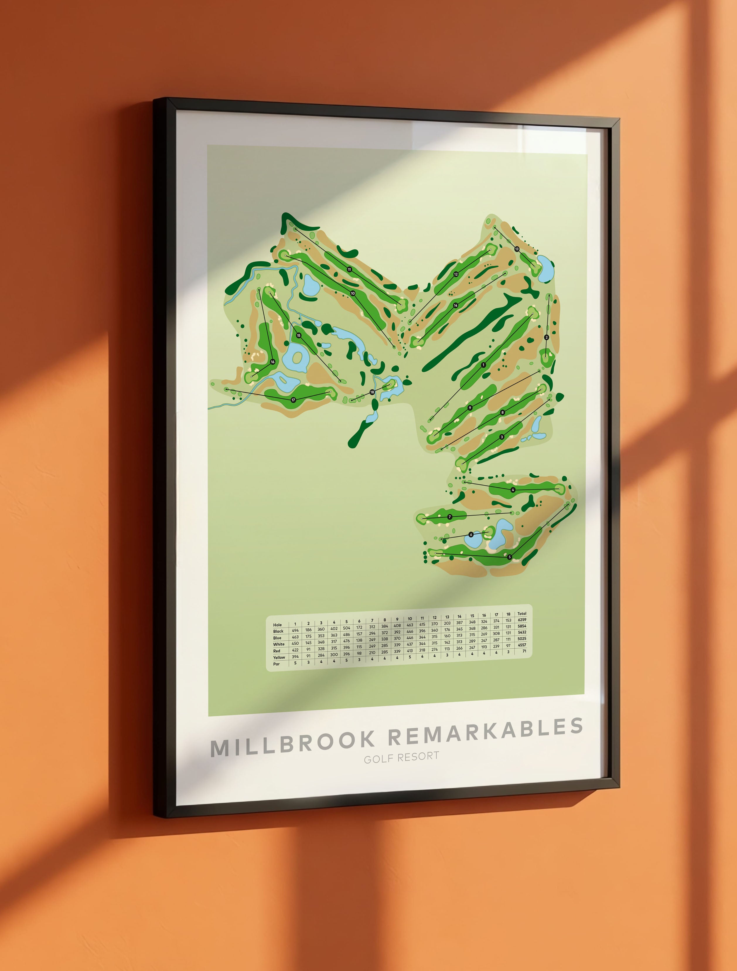 Black framed minimalist fine art map of Millbrook - Remarkables Golf Course, Otago, Queenstown Lakes Region, New Zealand