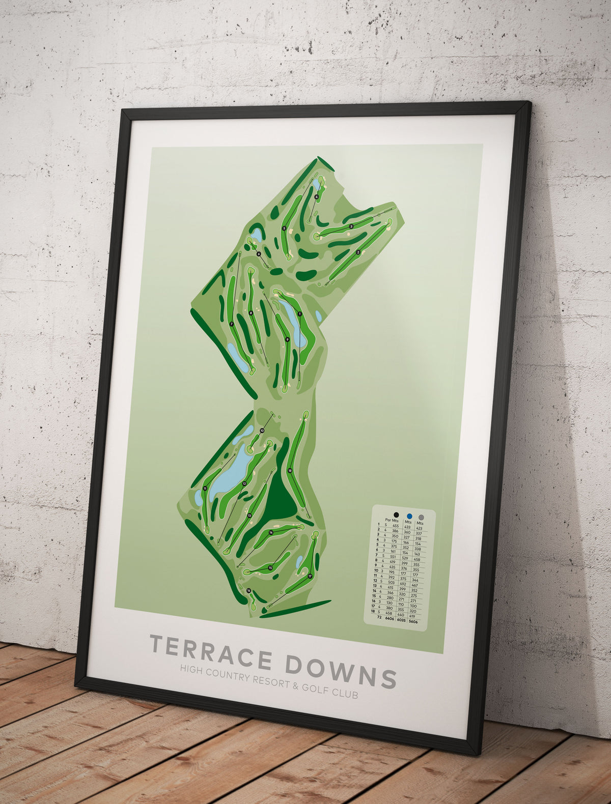 Black framed Minimalist fine art map of Terrace Downs Golf Course, Canterbury, New Zealand