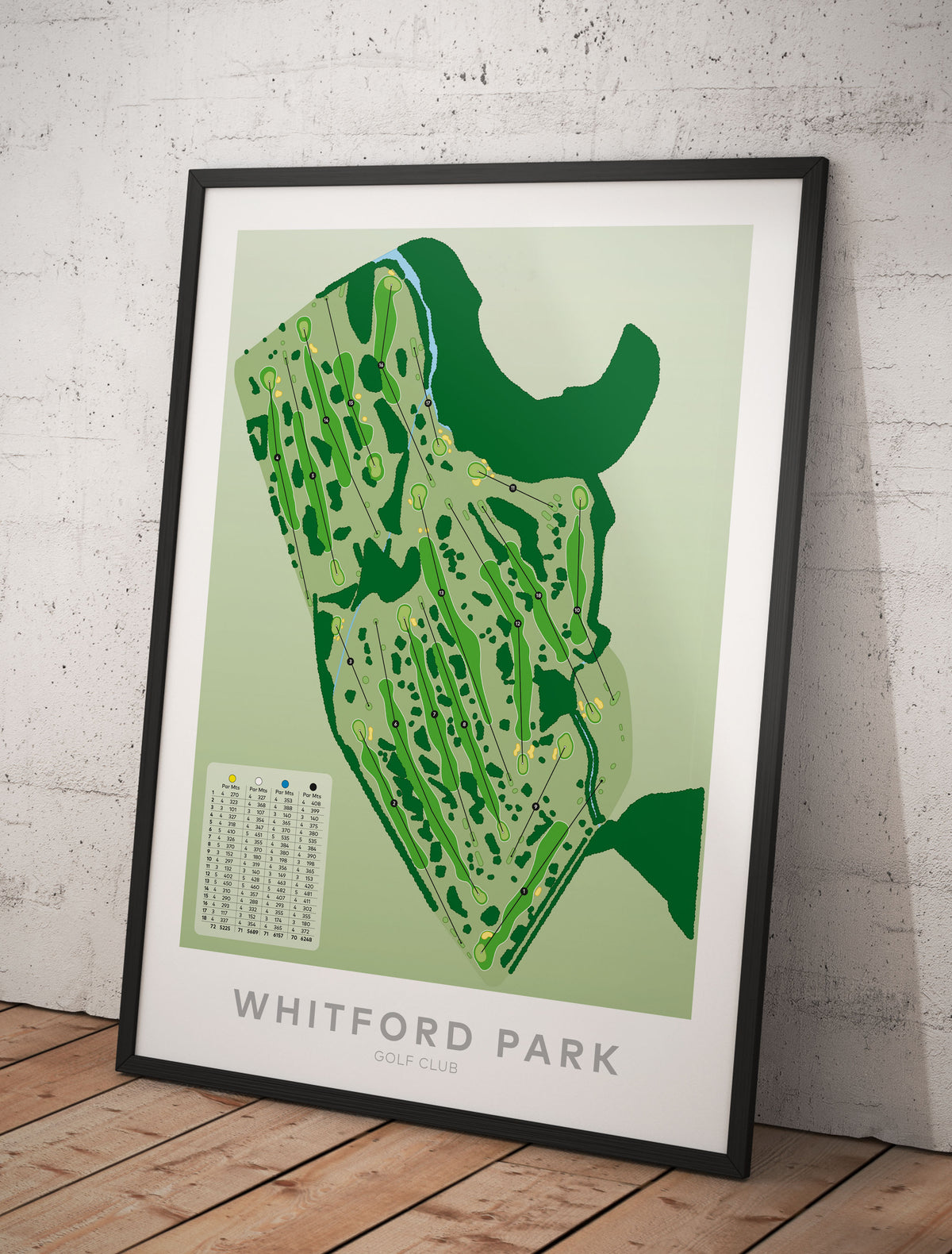 Black framed Minimalist fine art map of Whitford Park Golf Course, Auckland, New Zealand