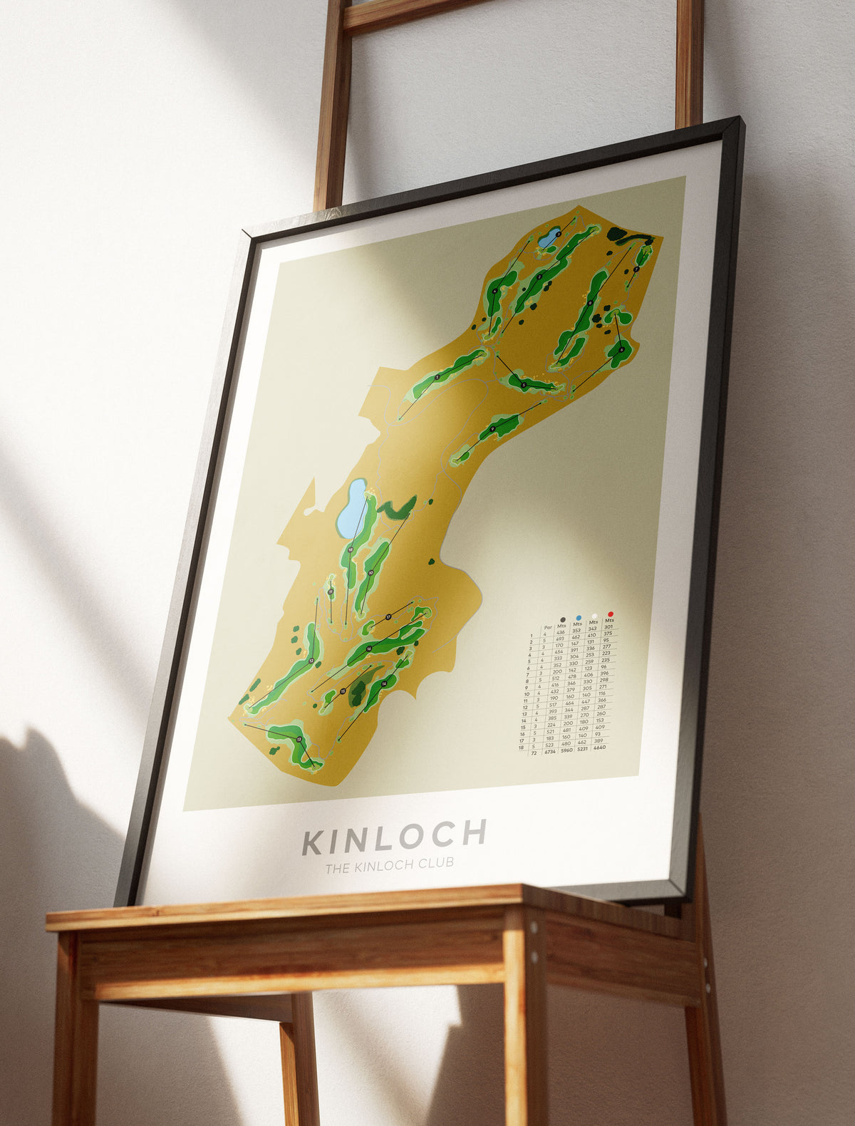Black framed minimalist fine art map of Kinloch Golf Course, Taupo, New Zealand