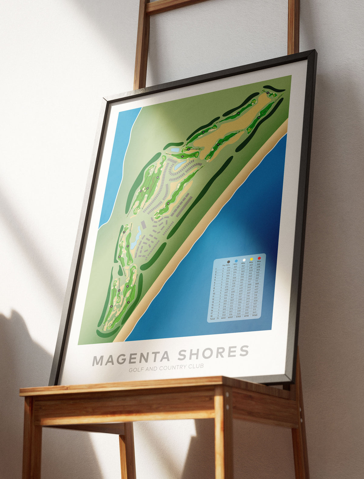 Black framed minimalist fine art map of Magenta Shores Golf Course, Central Coast, NSW, New South Wales, Australia-australia-golf-art