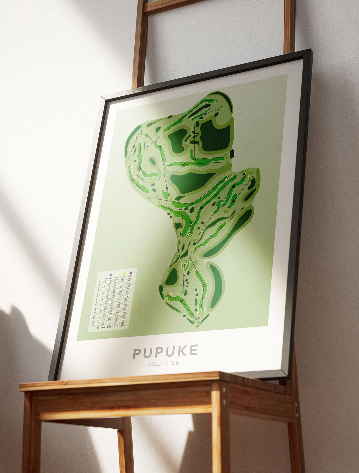 Black framed Minimalist fine art map of Pupuke Golf Course, North Shore, Auckland, New Zealand