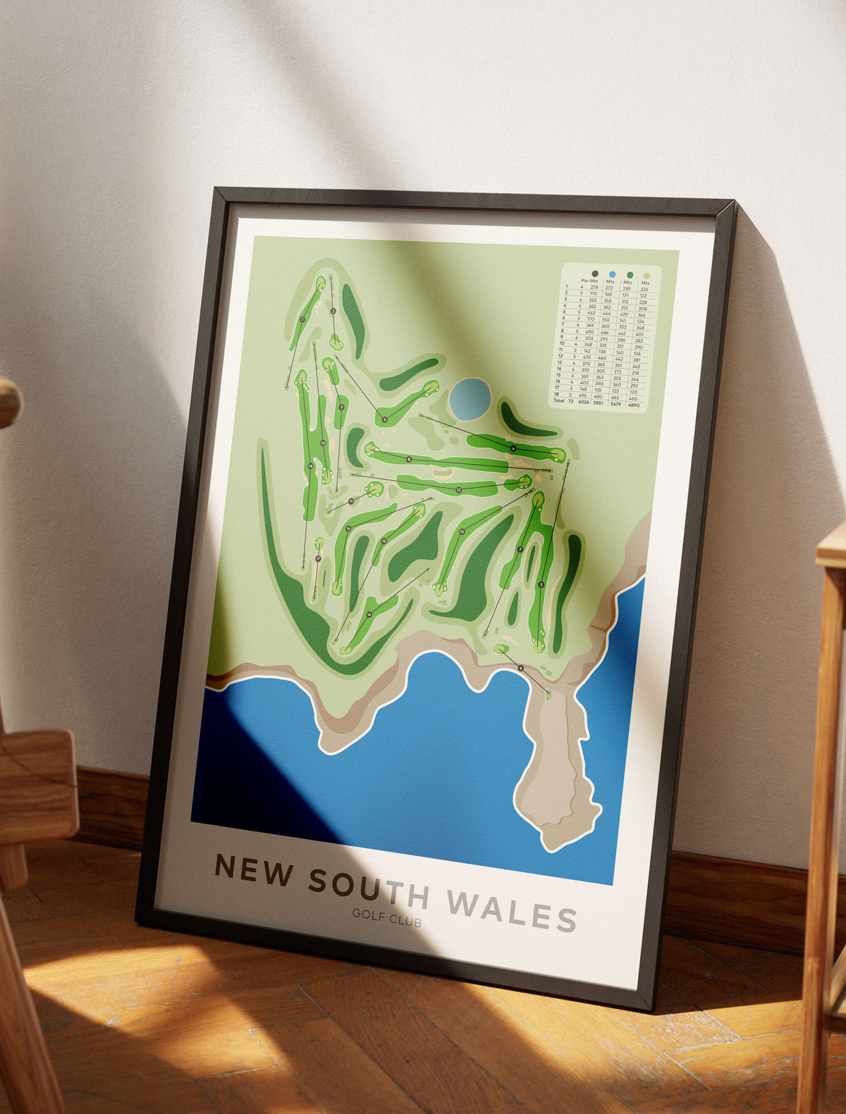 Black framed minimalist fine art map of New South Wales Golf Course, Sydney, NSW, Australia-australia-golf-art