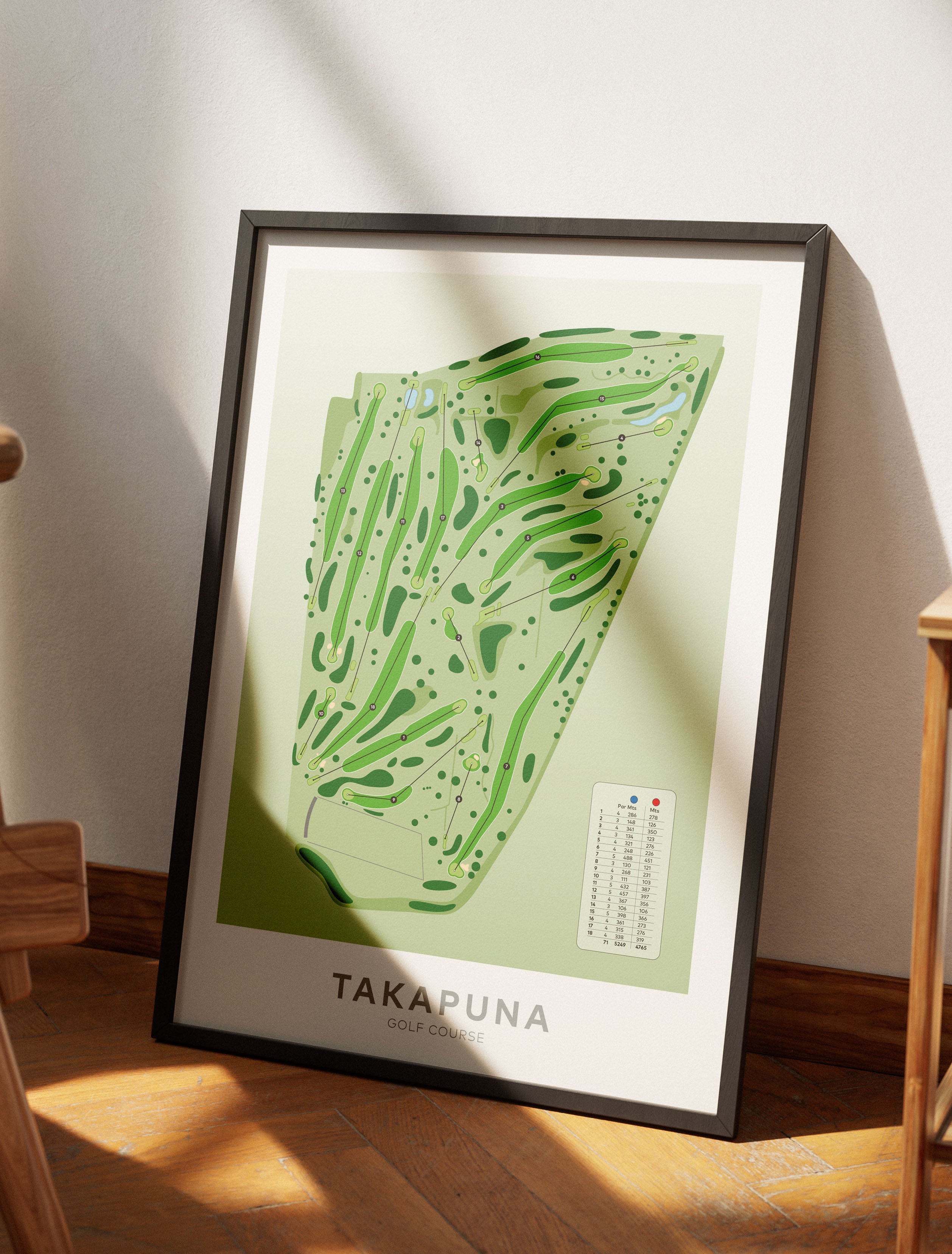 Black framed Minimalist fine art map of Takapuna Golf Course, Auckland, New Zealand