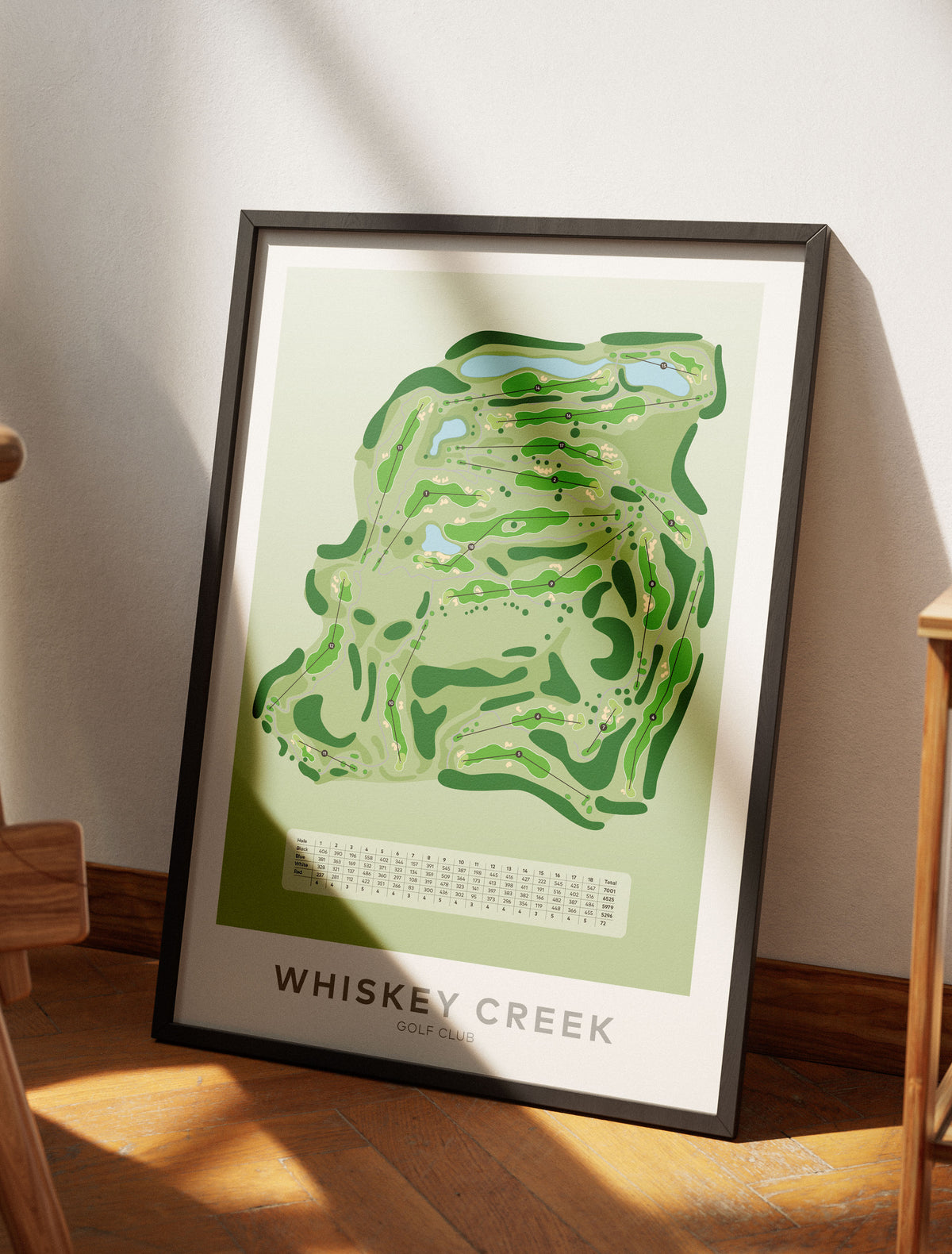 Whiskey-Creek-Golf-course-Black frame leaning on the wall in sunlight