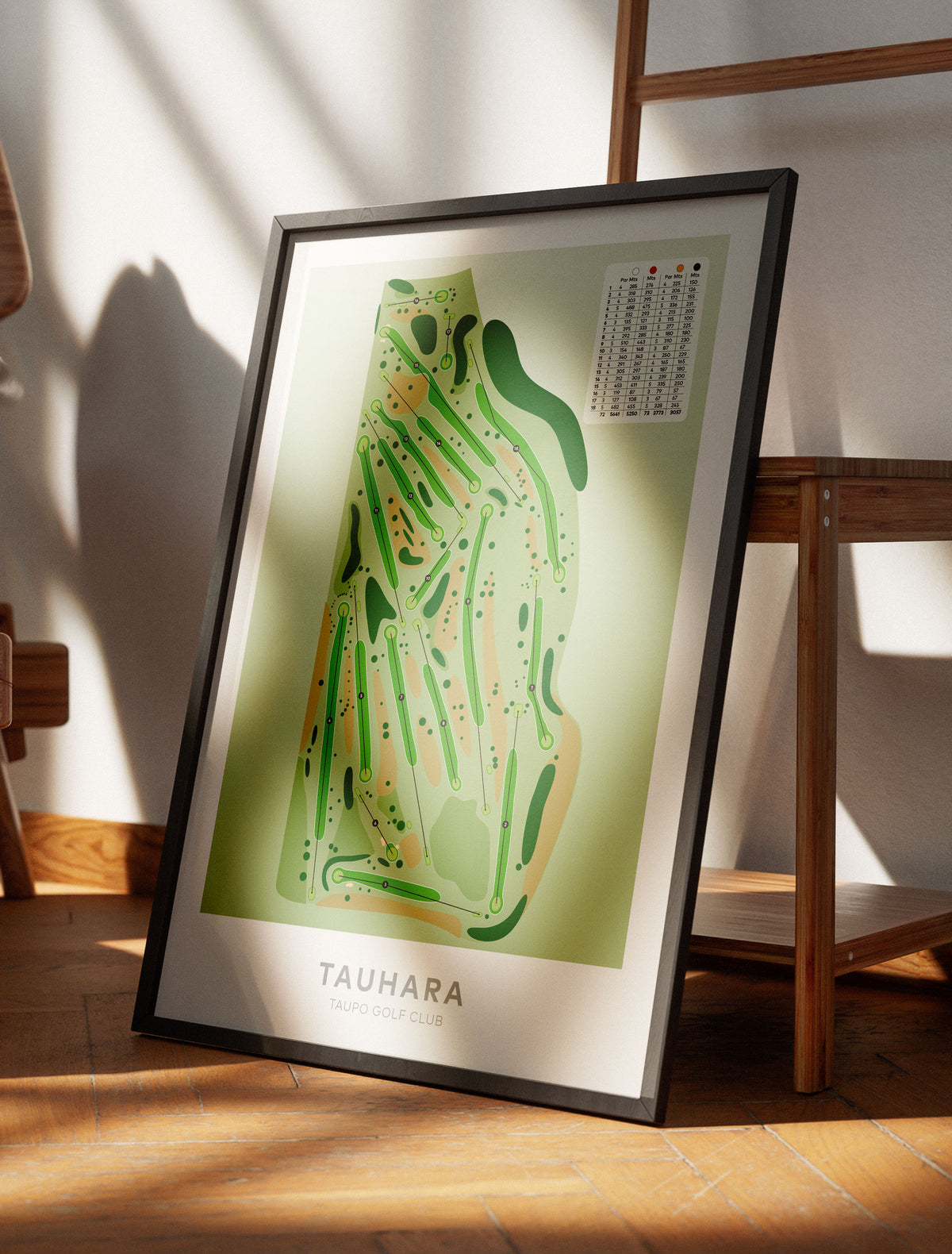 Black framed Minimalist fine art map of Taupo - Tauhara Golf Course, Waikato, New Zealand
