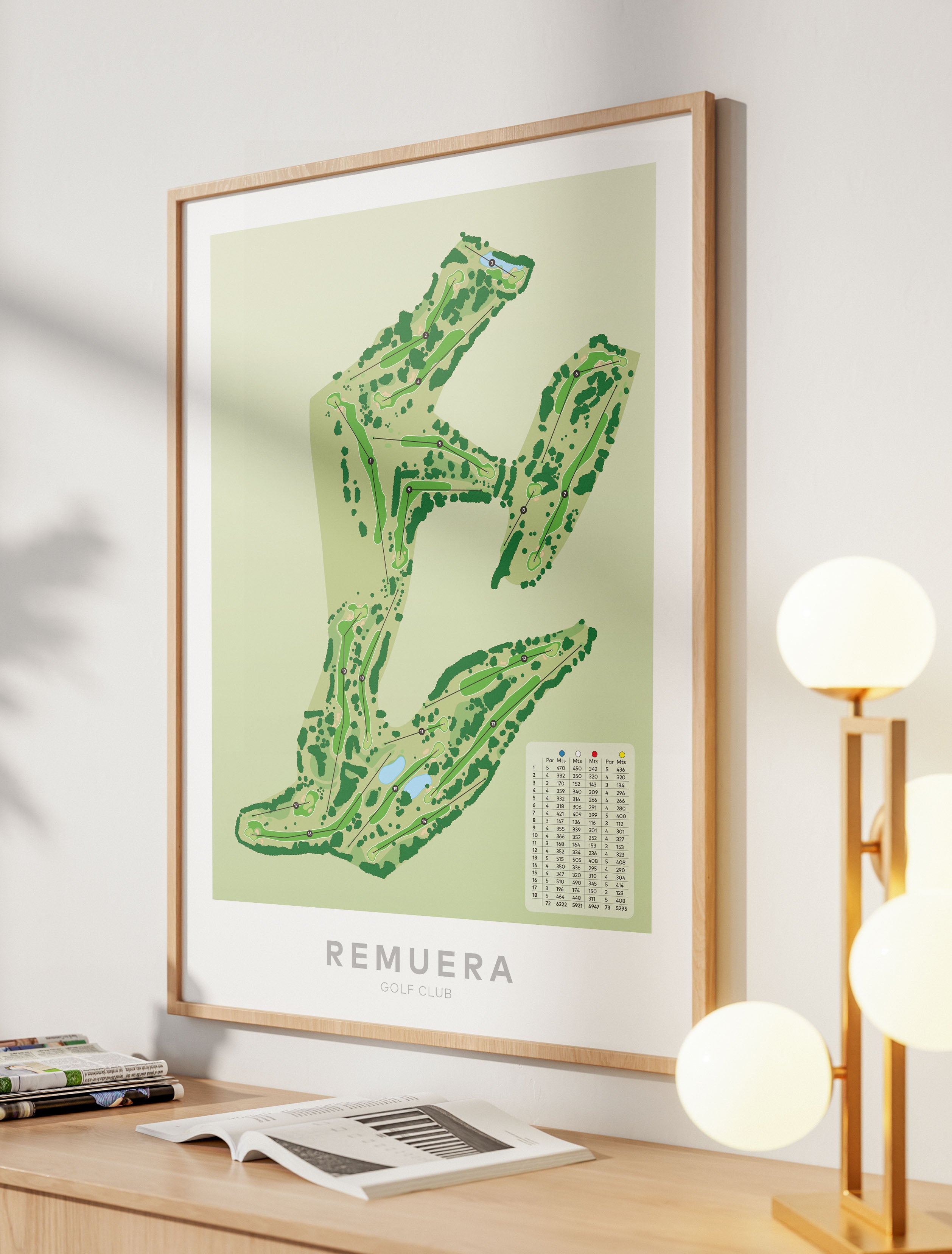 Oak framed Minimalist fine art map of Remuera Golf Course, Auckland, New Zealand
