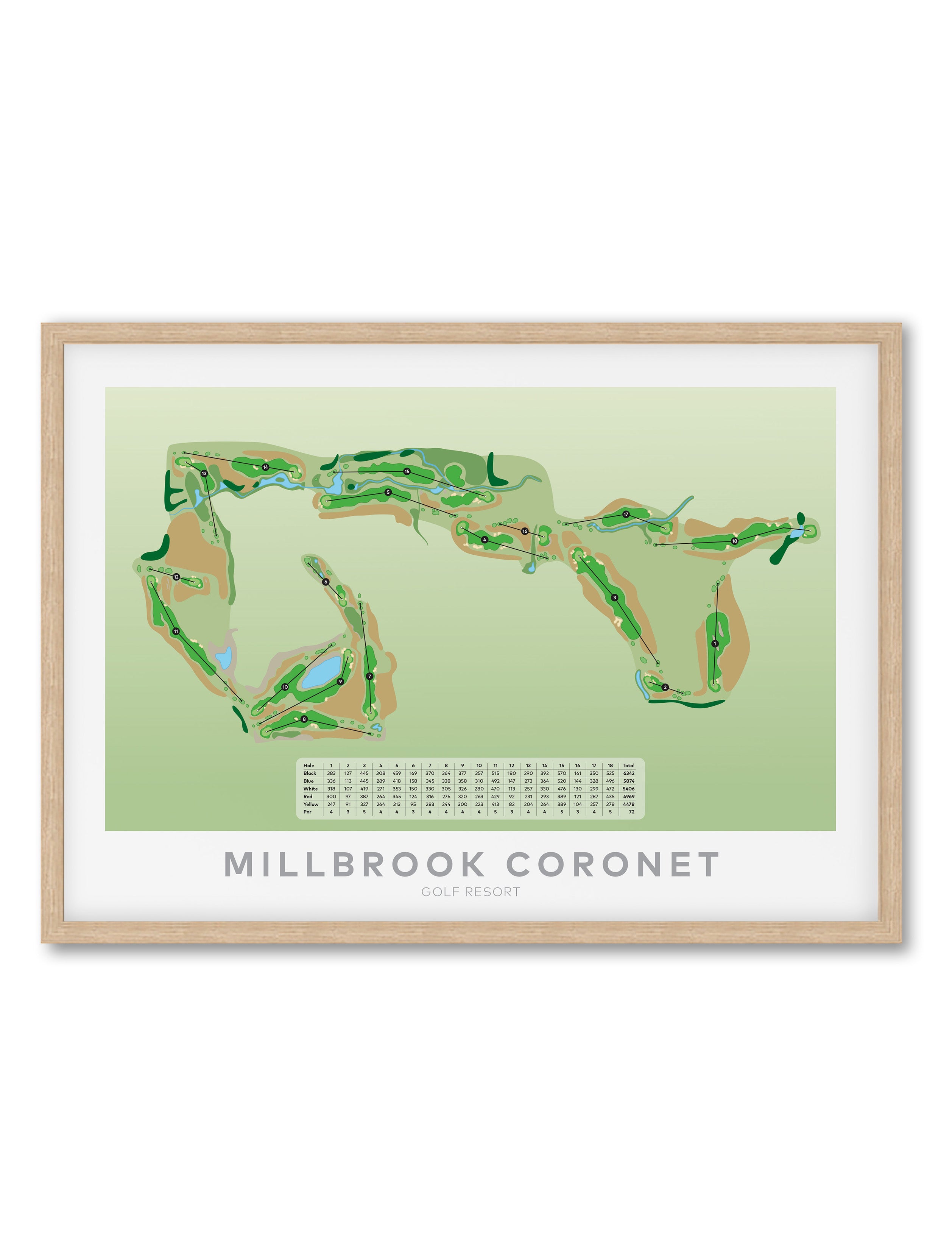 Oak framed minimalist fine art map of Millbrook - Coronet Golf Course, Queenstown Lakes Region, New Zealand