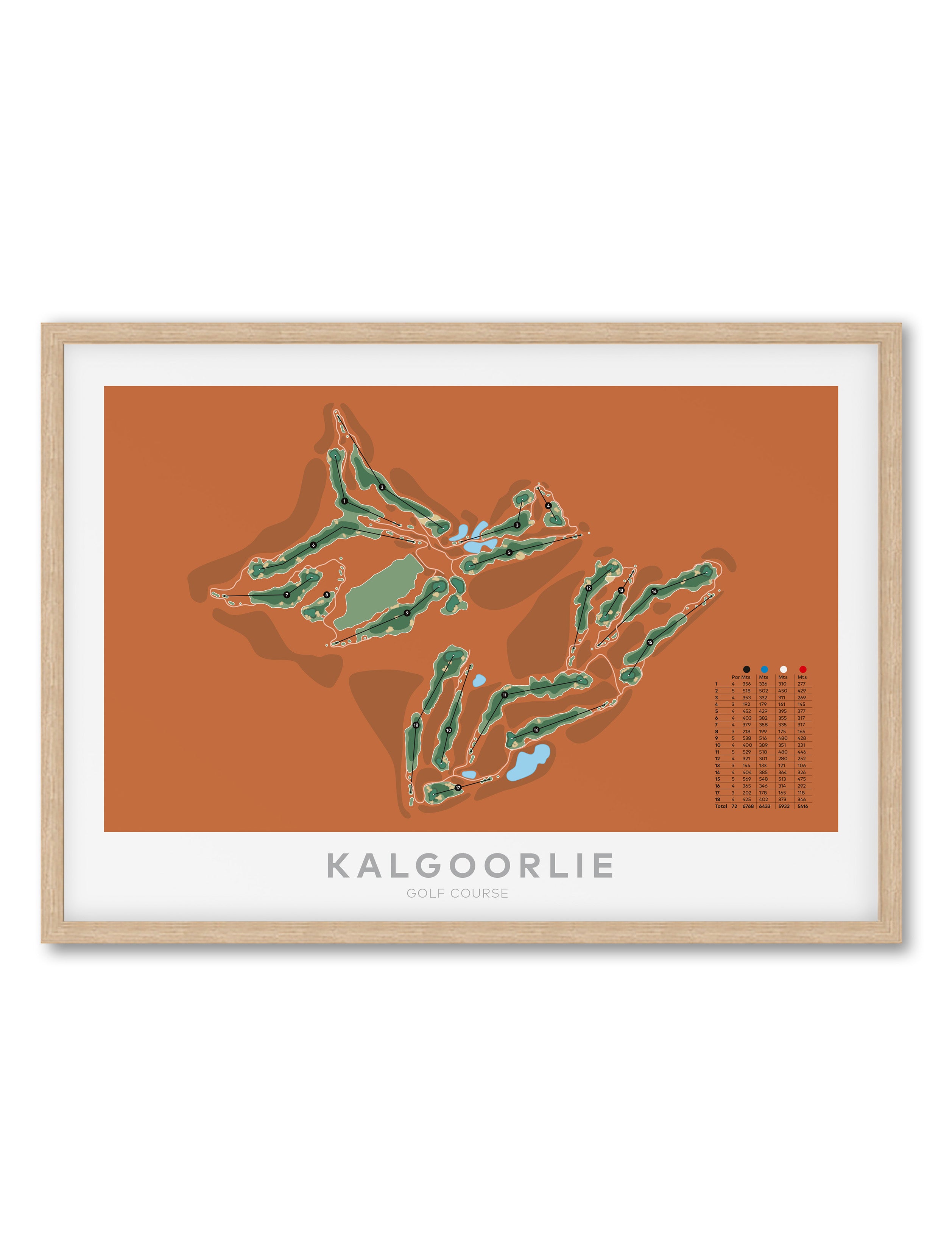 Oak framed minimalist fine art map of Kalgoorlie Golf Course, Western Australia-australia-golf-art
