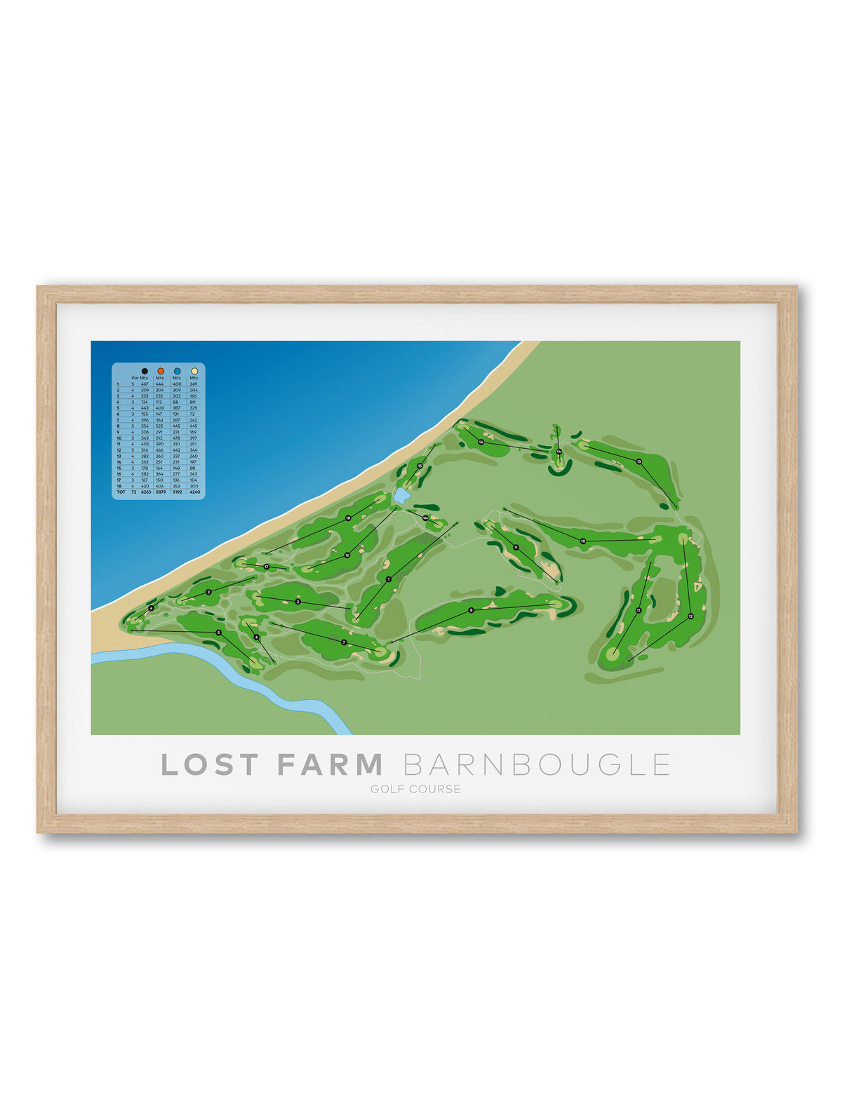 Oak framed Minimalist fine art map of Lost Farm Golf Course, Tasmania, Australia-australia-golf-art