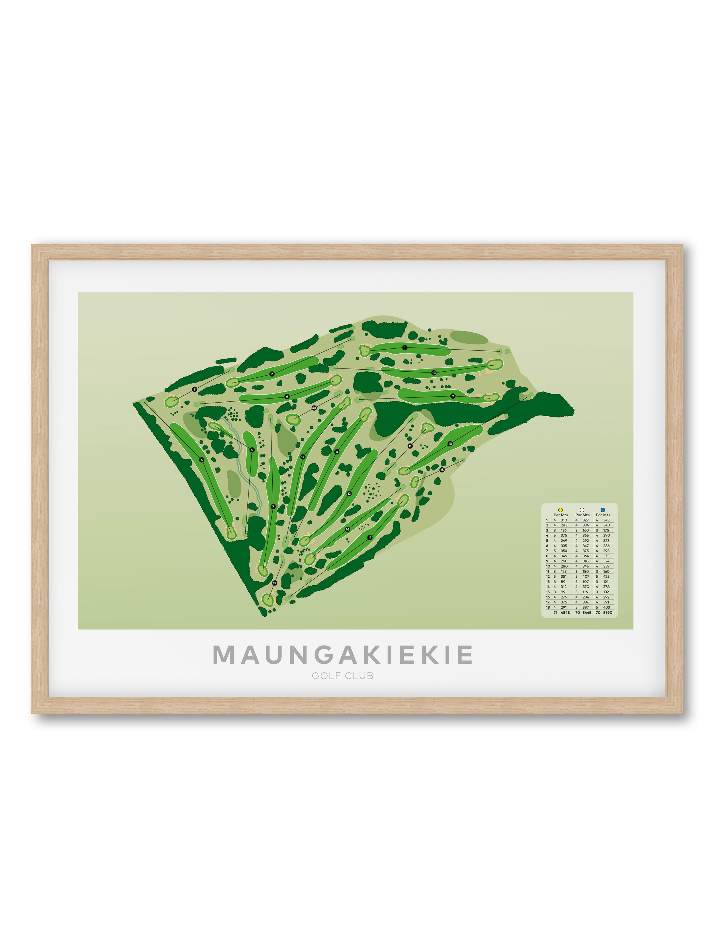 Oak Framed artwork Maungakiekie Golf Club Map Print Auckland New Zealand Golf Art