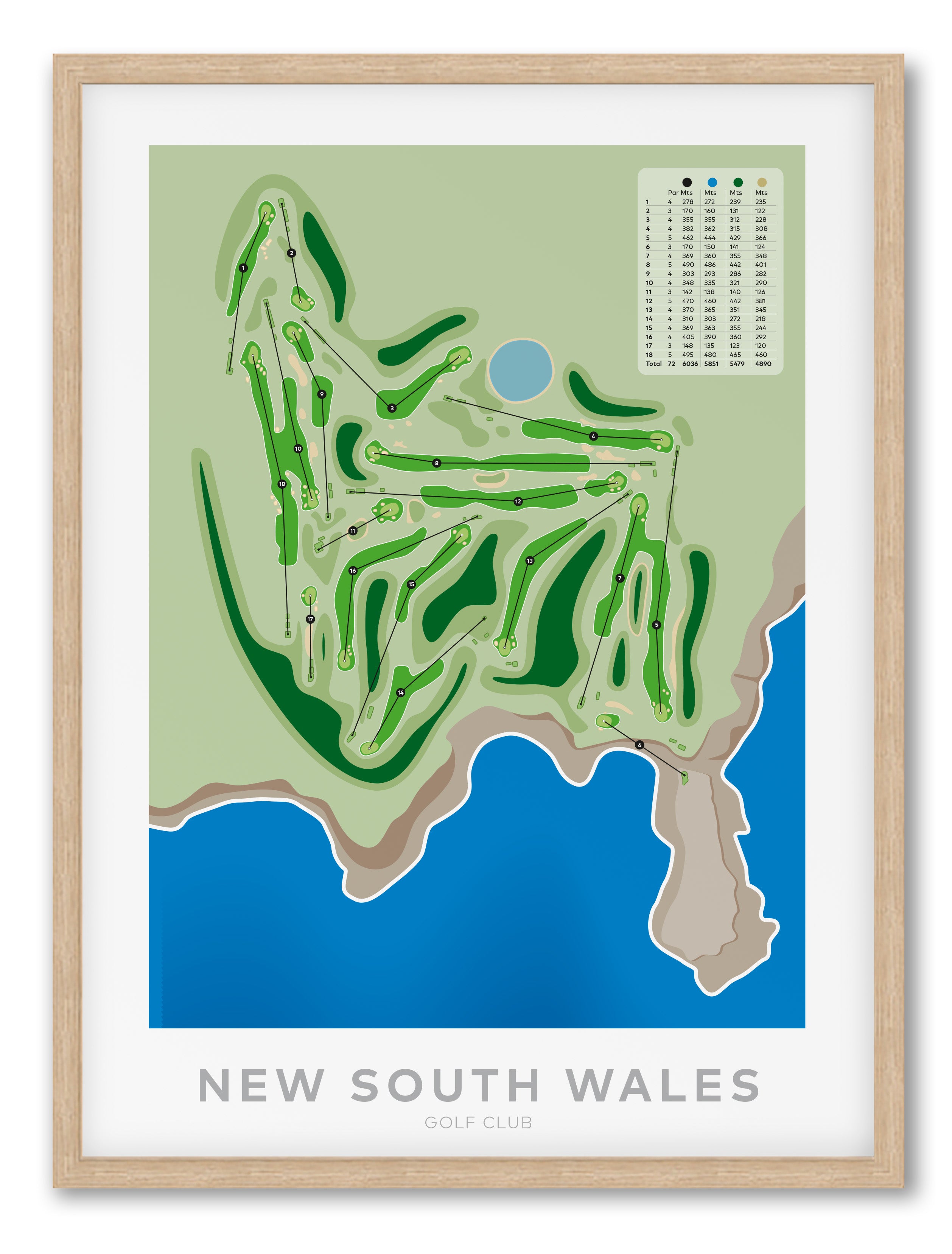 Oak framed minimalist fine art map of New South Wales Golf Course, Sydney, NSW, Australia-australia-golf-art