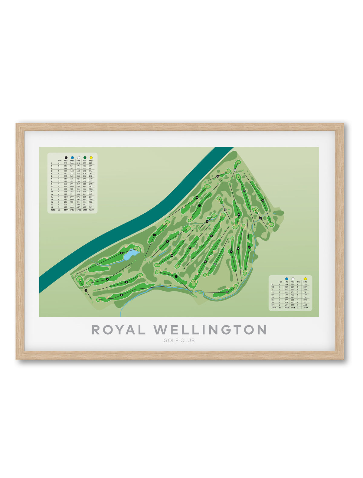 OakFramed Minimalist fine art map of Royal Wellington Golf Course, New Zealand
