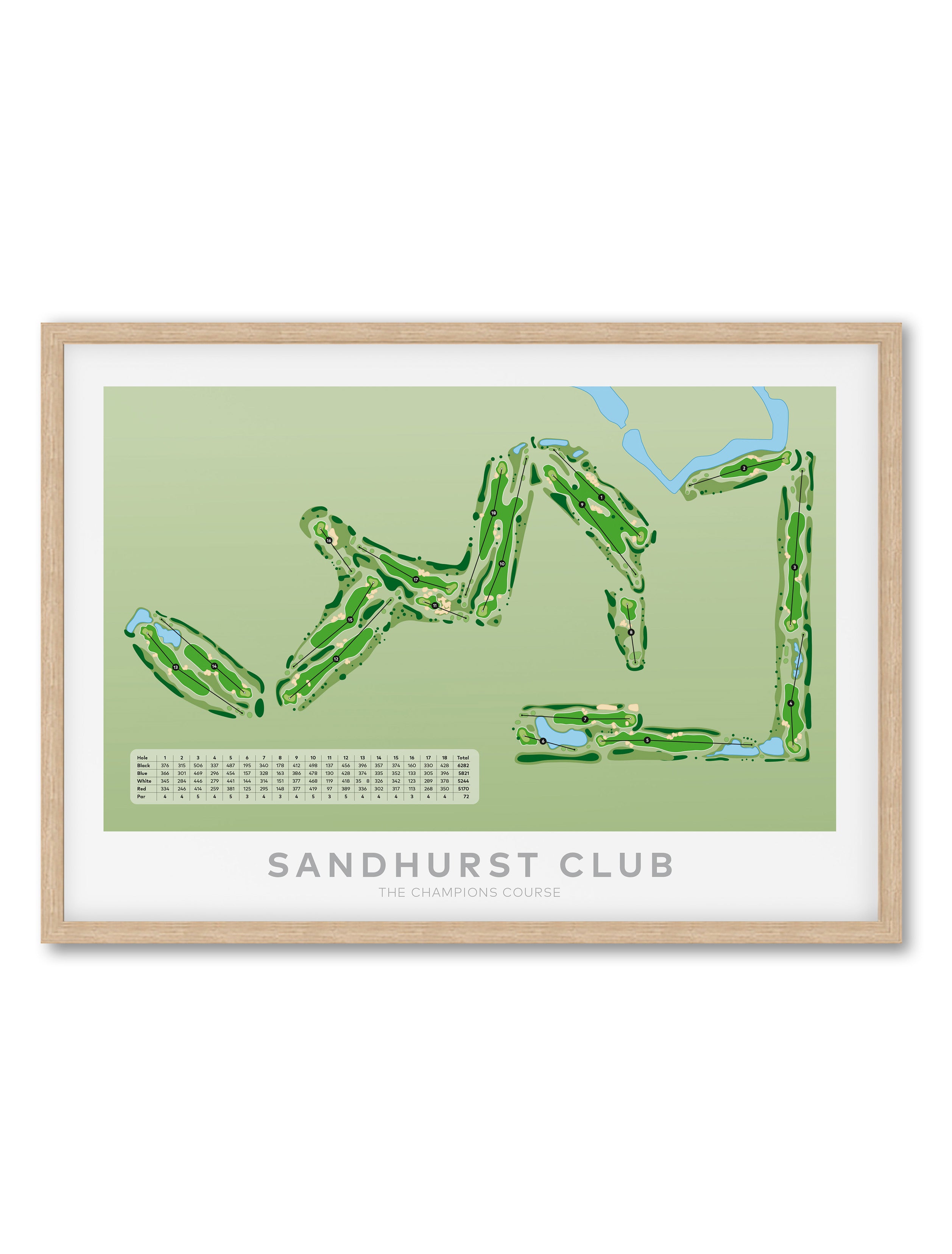Oak Framed Minimalist fine art map of Sandhurst Champs Golf Course, Melbourne, Victoria, Australia-australia-golf-art