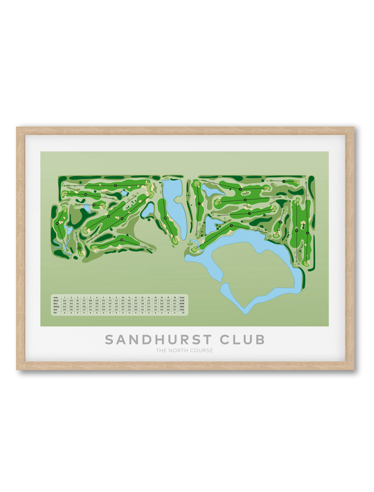 Oak Framed Minimalist fine art map of Sandhurst North Golf Course, Melbourne, Victoria, -australia-golf-art