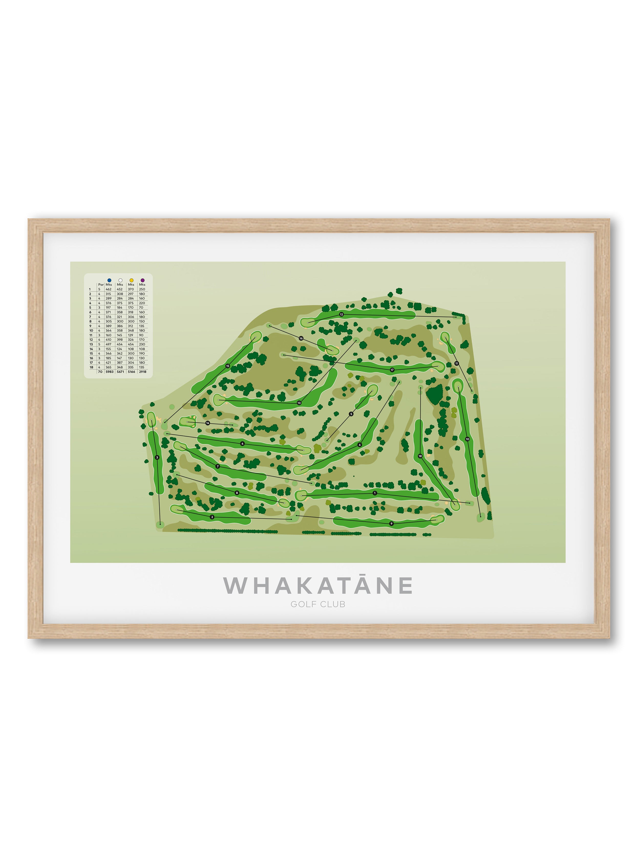 Oak Minimalist fine art map of Whakatane Golf Course, Bay of Plenty, BOP, New Zealand