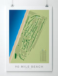 Unframed minimalist fine art map of 90 Mile Beach (Kaitaia) Golf Course, Northland, New Zealand