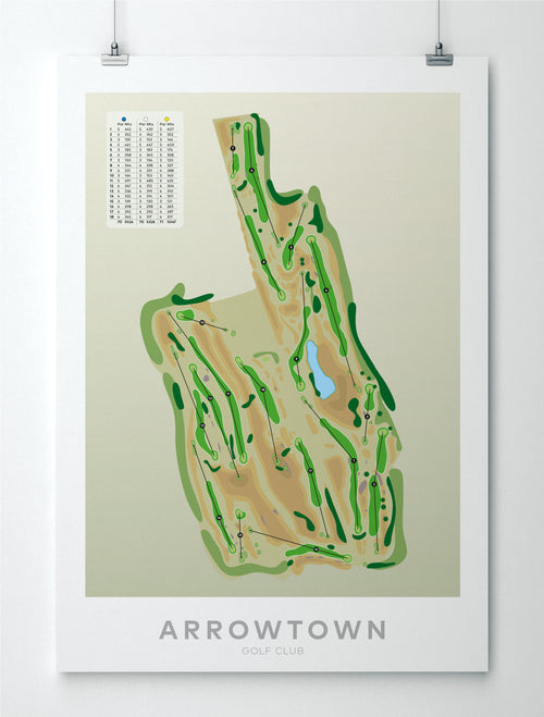 Unframed minimalist fine art map of Arrowtown Golf Course, Queenstown Lakes Region, Otago, New Zealand