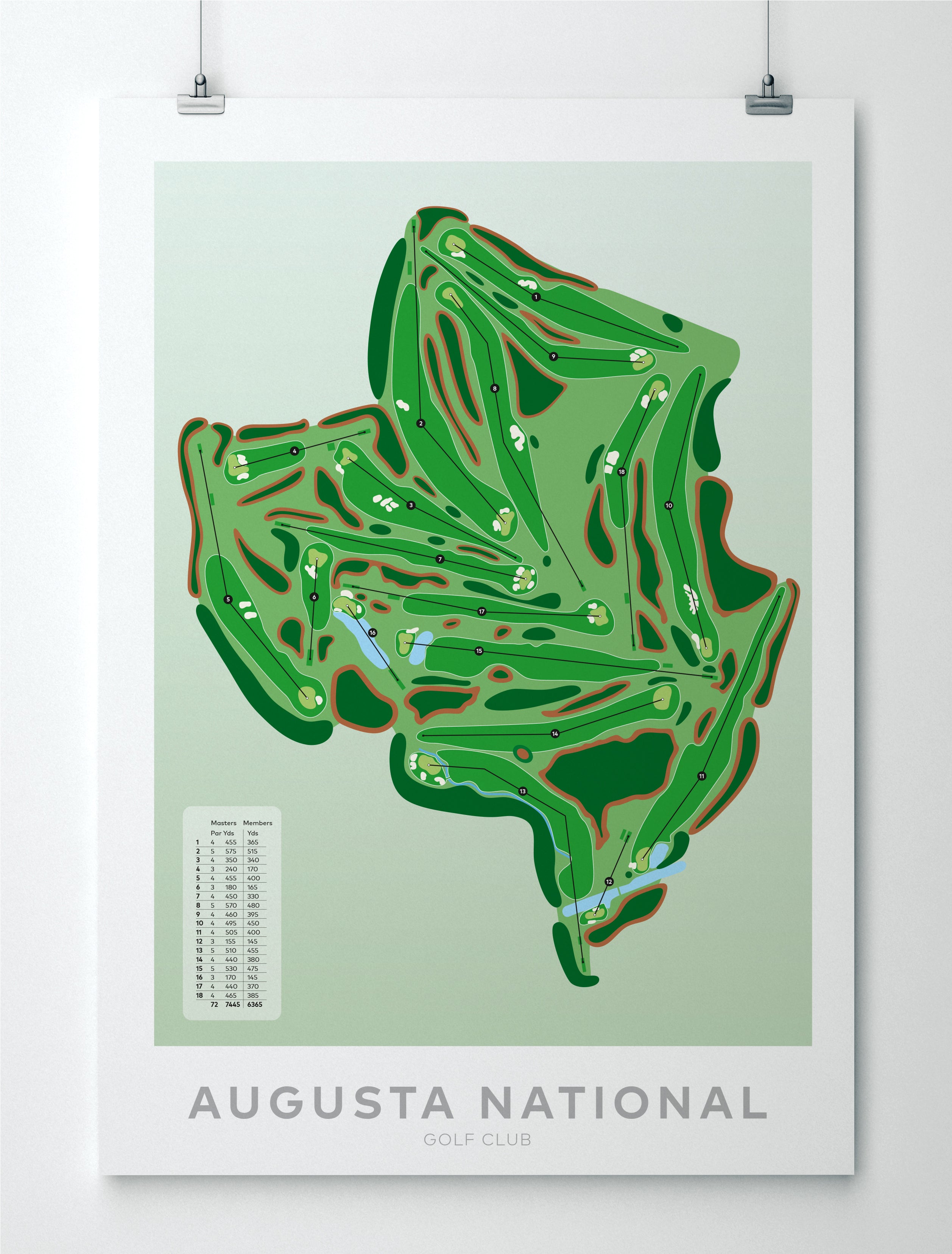 Unframed minimalist fine art map of Augusta National Golf Course, Georgia, Southeast, Richmond County, USA