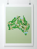 Black framed minimalist fine art map of Australia Golf Course, concept artwork