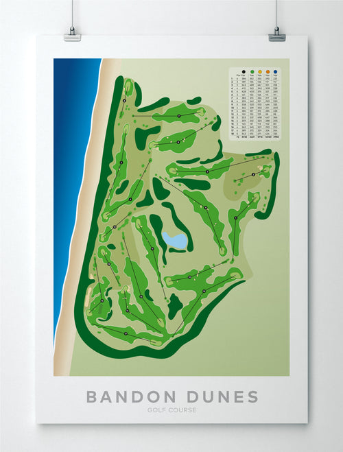 Unframed minimalist fine art map of Bandon Dunes Golf Course, Oregon, Pacific Northwest, Coos Country, USA