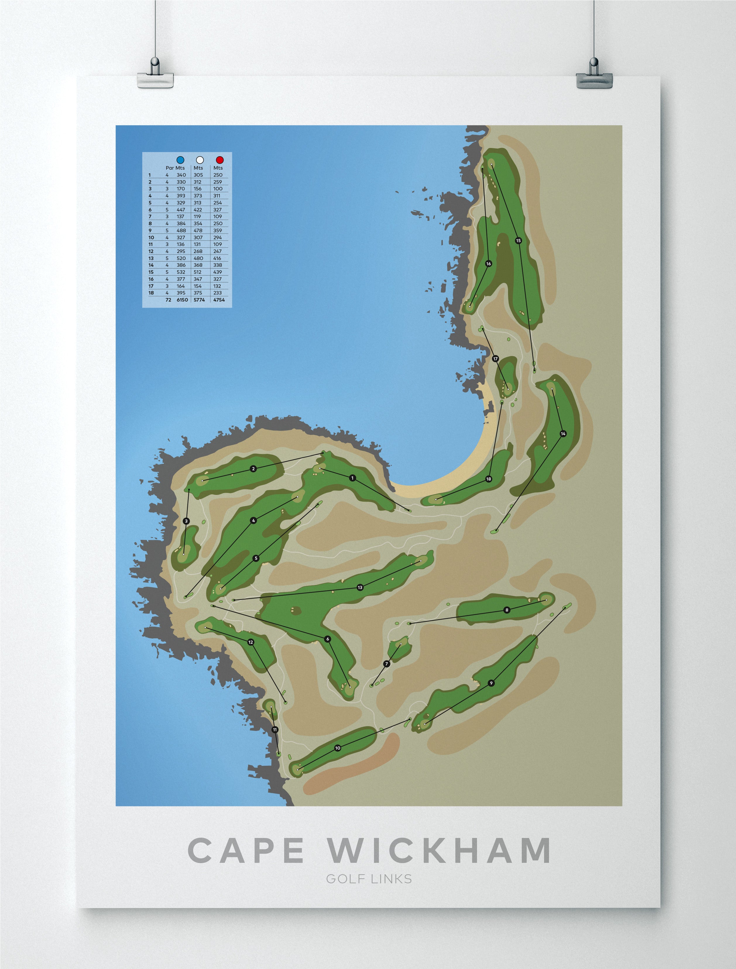 Unframed minimalist fine art map of Cape Wickham Golf Course, Tasmania, King Island, Australia-australia-golf-art