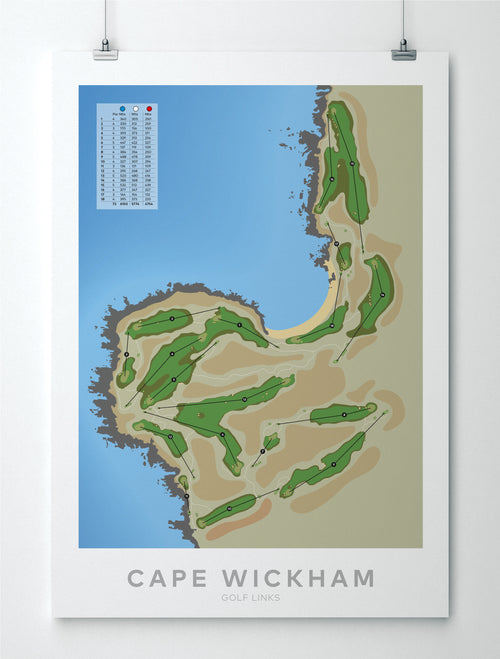 Unframed minimalist fine art map of Cape Wickham Golf Course, Tasmania, King Island, Australia-australia-golf-art