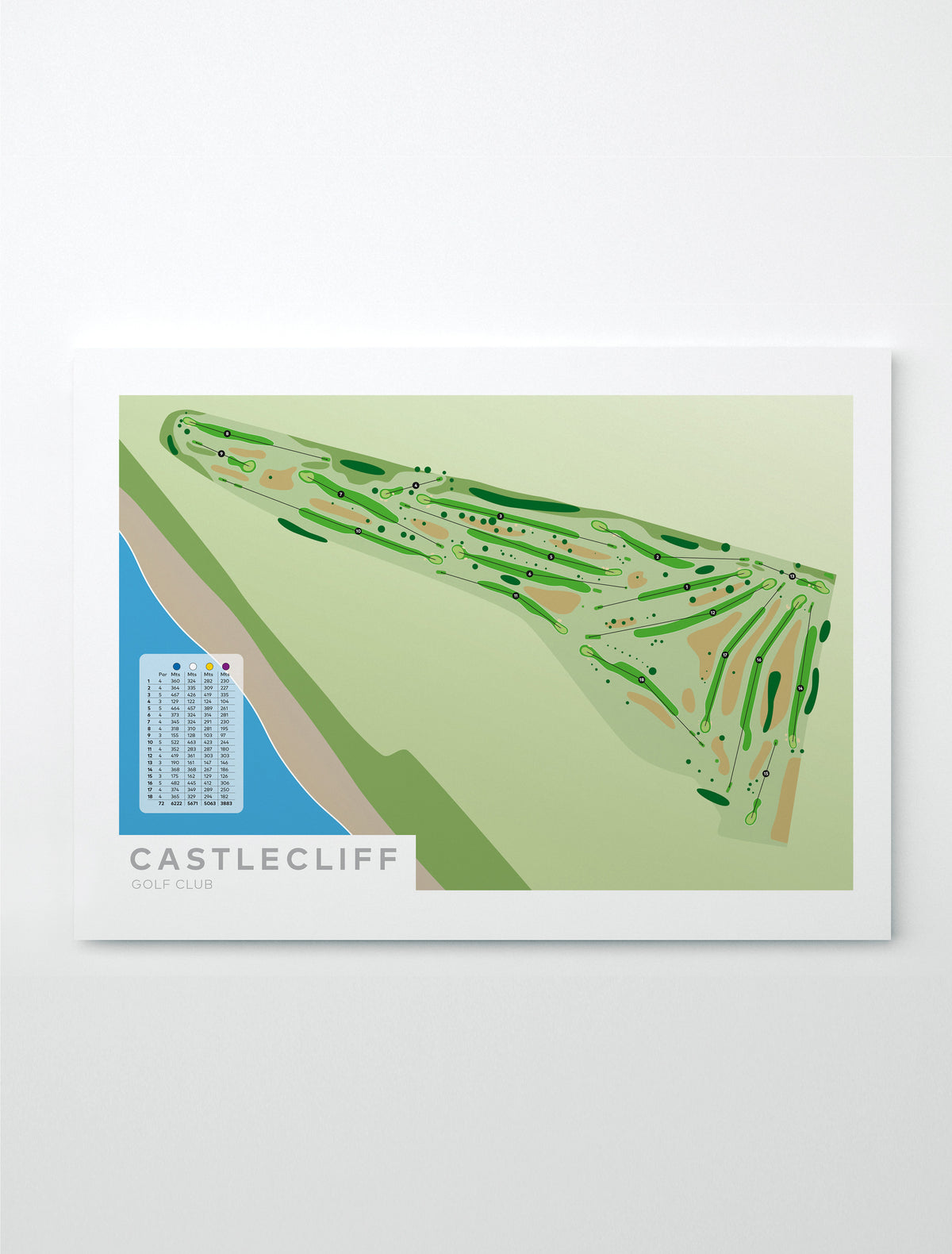 Unframed minimalist fine art map of Castlecliff Golf Course, Whanganui, North Island, New Zealand