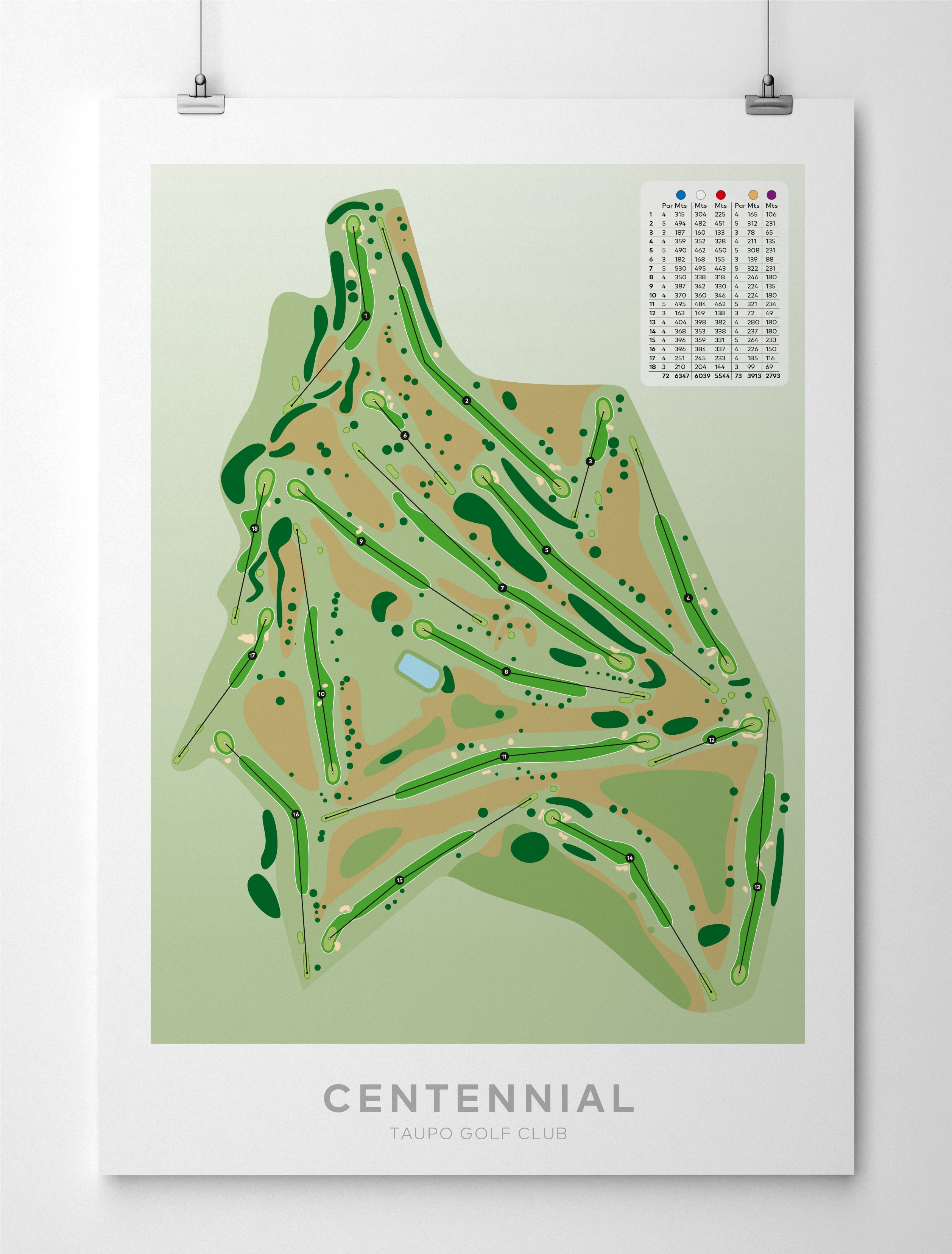 Unframed Minimalist fine art map of Taupo - Centennial Golf Course, Waikato, New Zealand