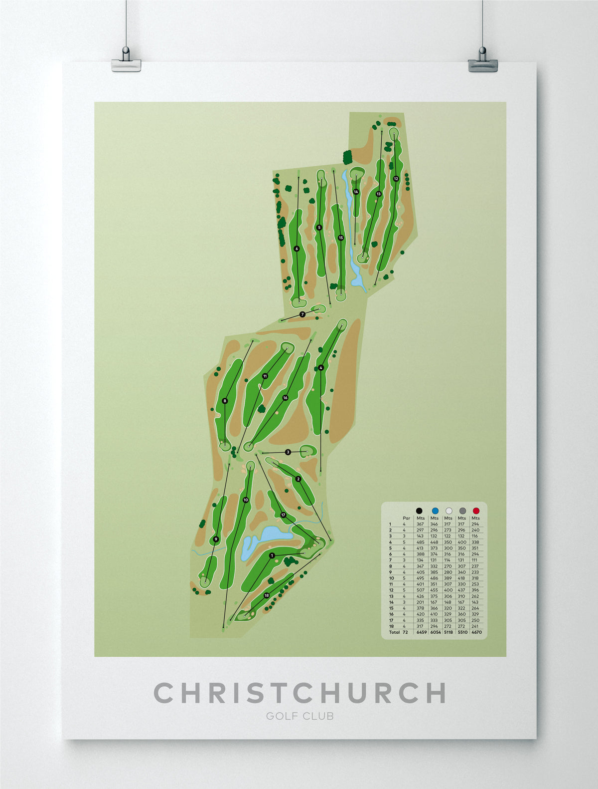 Unframed minimalist fine art map of Christchurch Golf Course, ChCh, Canterbury, New Zealand