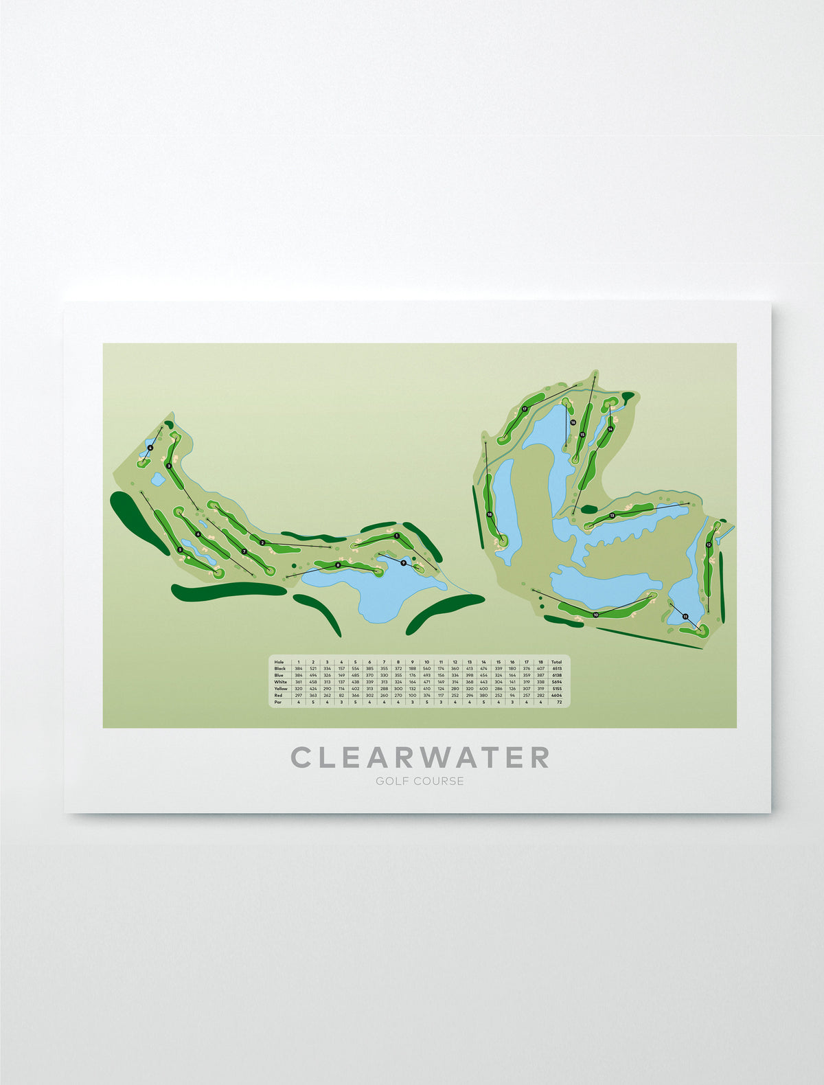 Unframed minimalist fine art map of Clearwater Golf Course, Christchurch, Canterbury, New Zealand